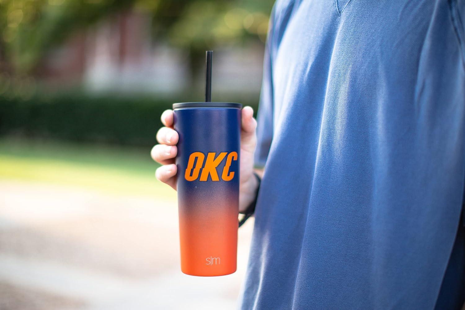 Simple Modern Officially Licensed NBA Oklahoma City Thunder Drinkware   Insulated Stainless Steel Tumbler Travel Mug Oklahoma City Thunder 24oz  Tumbler Thunder Logo