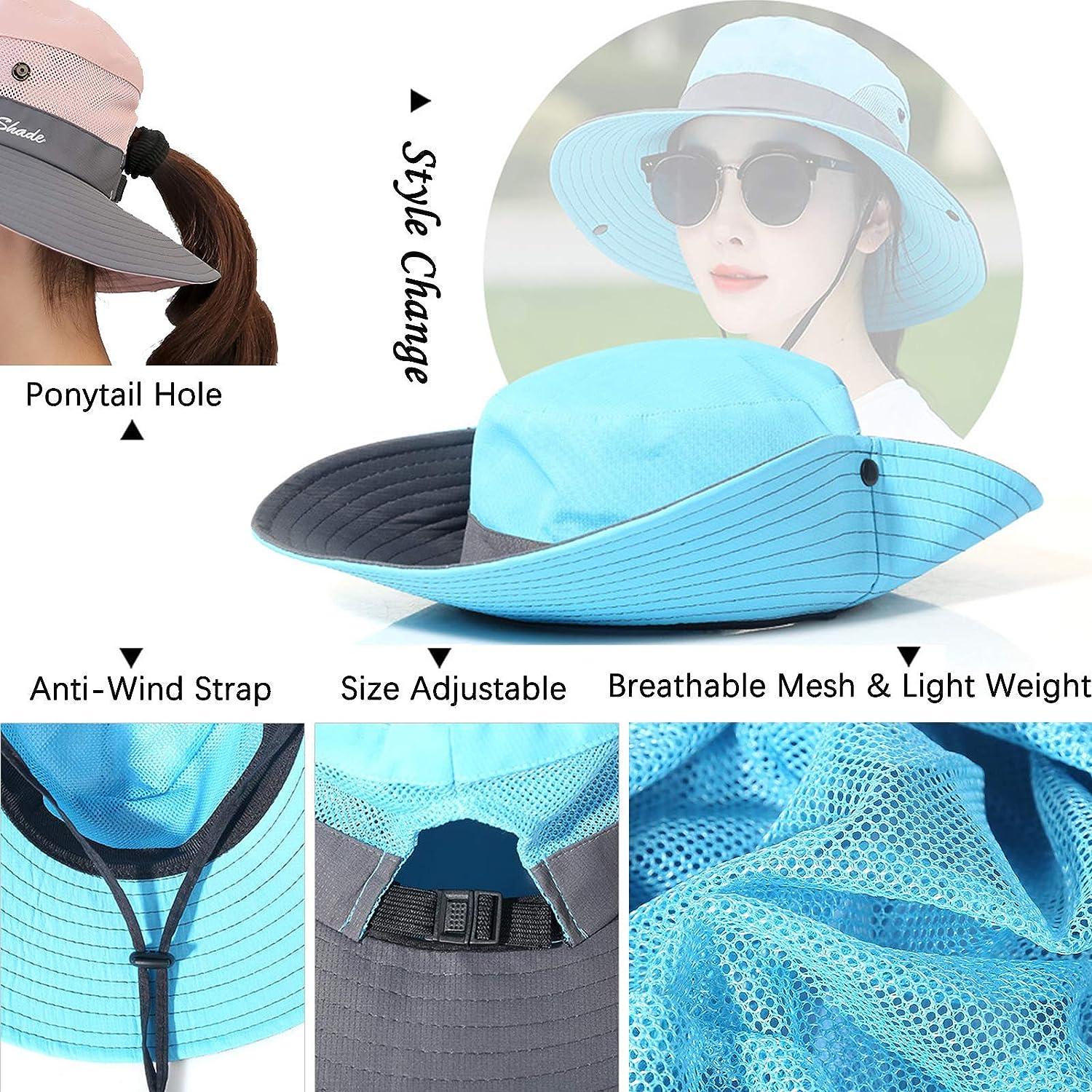 Zukuco Women Wide Brim Sun Hats UV Protection, Cooling Mesh Ponytail Hole  Cap Foldable Travel Outdoor Fishing Hat 