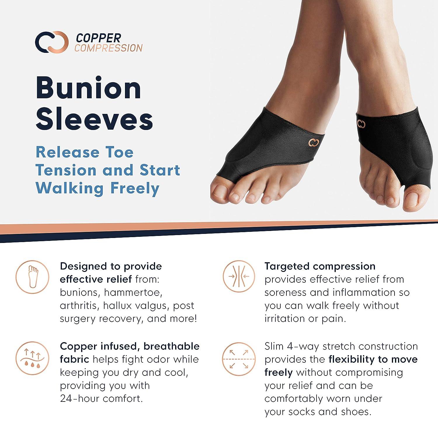 Copper Compression Bunion Corrector Relief Sleeve - Gel Cushion Pads - Copper  Infused - Orthopedic Big Toe Alignment - Hallux Valgus Relief - Toe  Straightener and Spacer Fit for Women & Men 