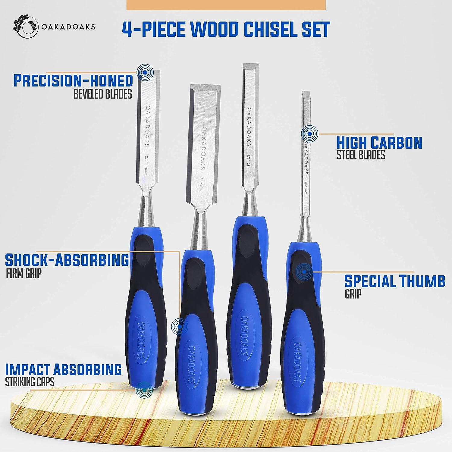 4Pcs Wood Chisels Set Sharp Chrome-Vanadium Steel Wood Carving Chisels with  Beech Handles Ergonomic Wood Carving Tools