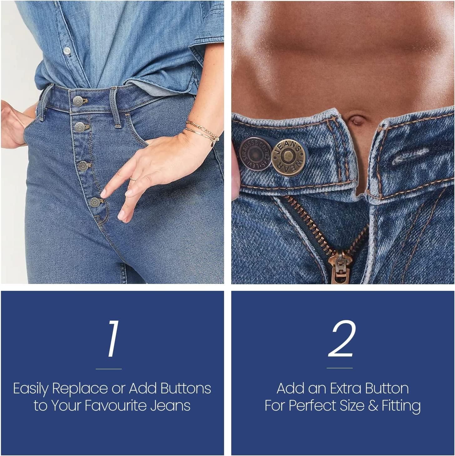 6 Sets Pant Waist Tightener, Detachable Jean Buttons for Loose Jeans, Adjustable Jean Button Waist Buckle Set, No Sewing Required, Perfect Fit