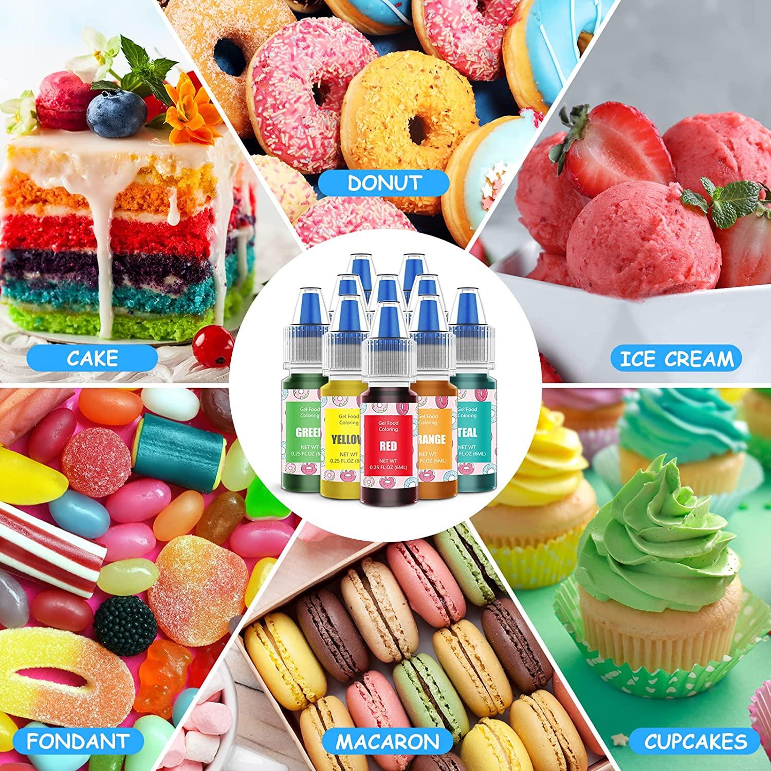 Food Coloring - 10 Color Food Grade Rainbow Fondant Cake Food Coloring  Liquid for Baking, Cake Decorating, Icing and Cooking - Neon Food Dye for  Slime