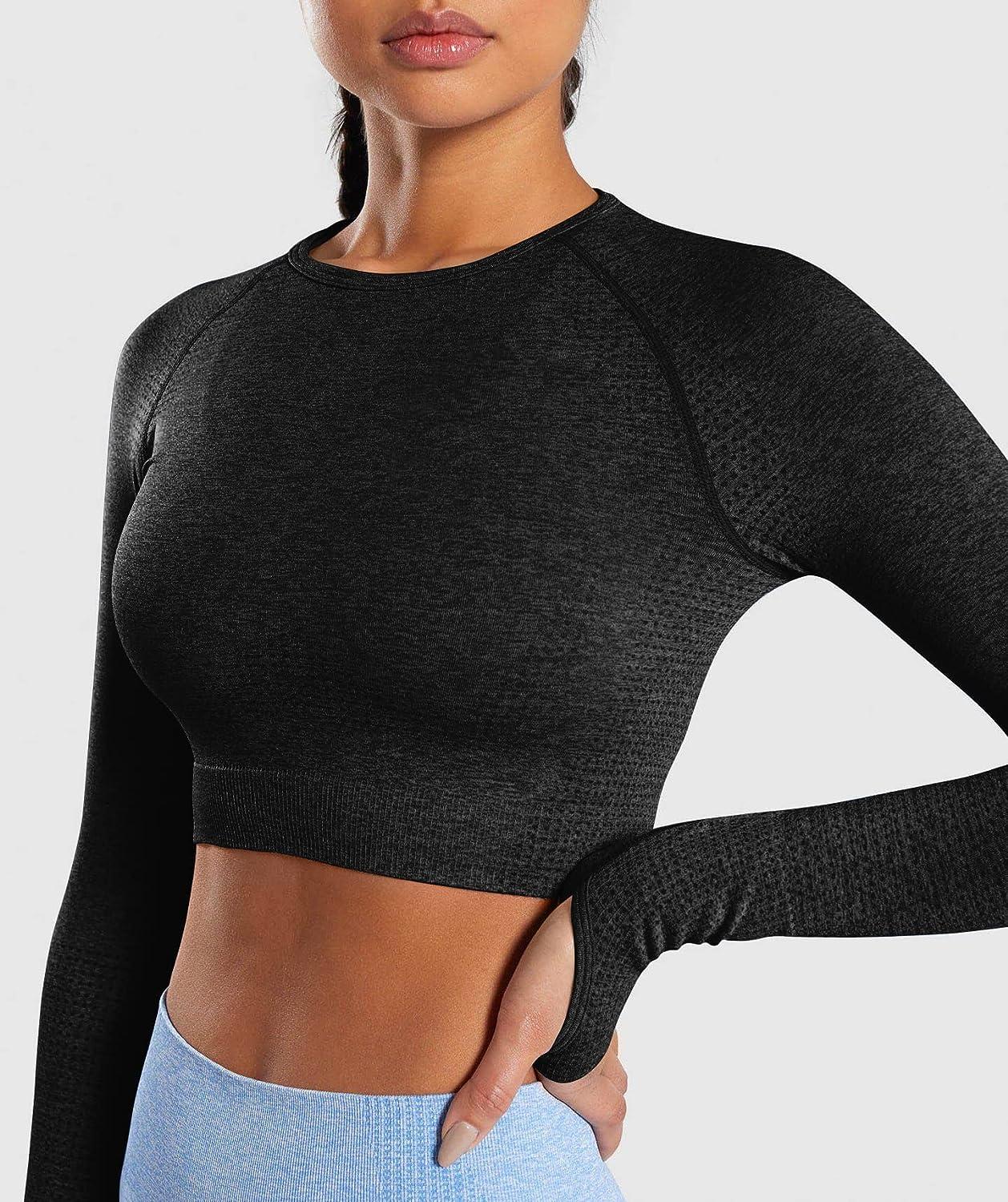  Women Workout Crop Top Short Sleeve Seamless Athletic Shirt  Yoga Fitness Tight Tee Gym Cropped Tank Tops (Small) Black, Gray : Clothing,  Shoes & Jewelry
