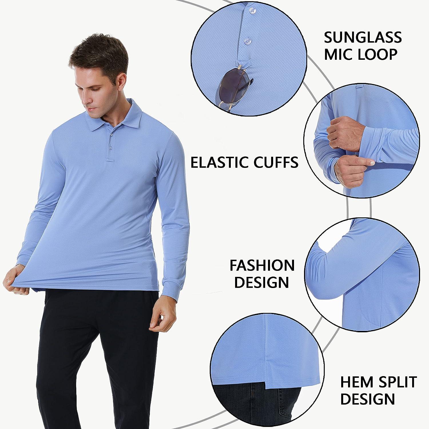JIM LEAGUE Men's Golf Shirts Polo Quick Dry Lightweight Performance Short &  Long Sleeve Athletic Tennis Collar Shirts UPF50 07-long Sleeve-blue Large