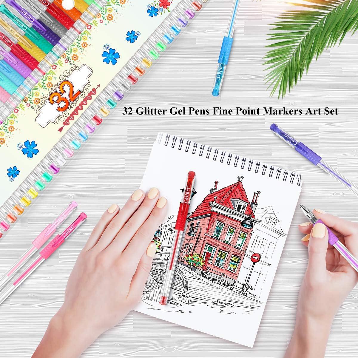Glitter Gel Pens, 32-Color Neon Fine Tip Art Markers Set