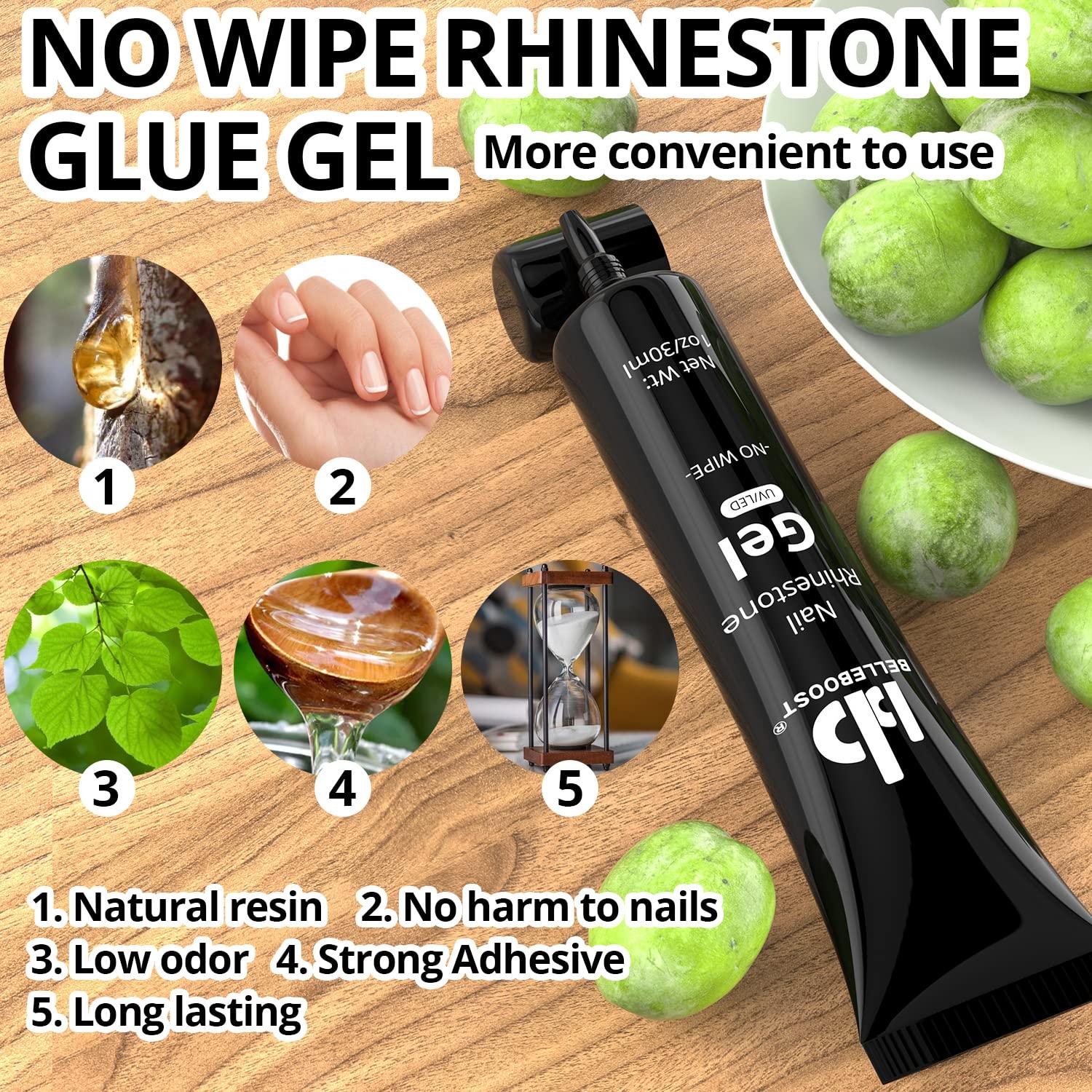 1 PC 30ml+2 POTS 8ml NO Wipe Nail Rhinestone Glue Gel with Tool