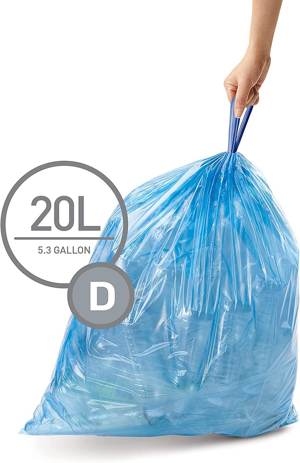 simplehuman Code Custom Fit Liners, Drawstring Trash Bags, Blue, 60 Pack