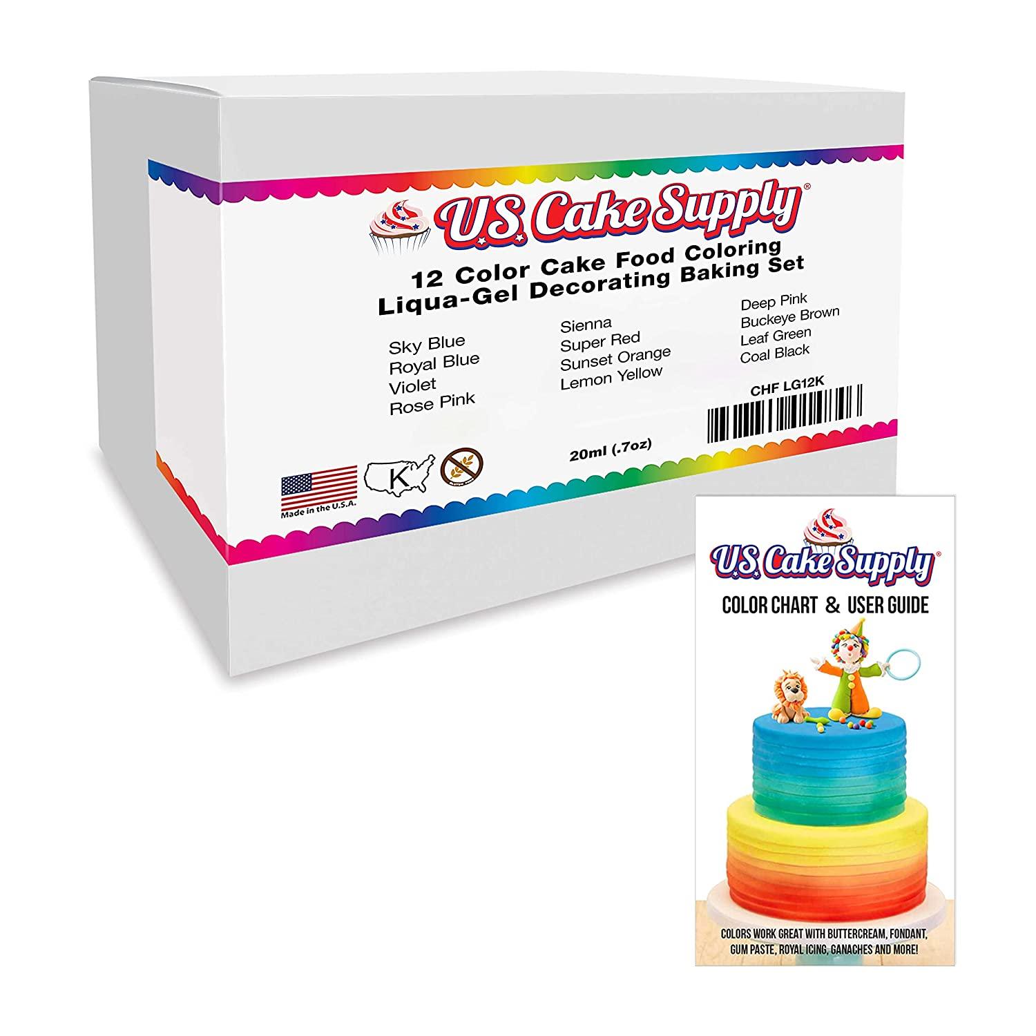 U.S. Cake Supply 12 Color Cake Food Coloring Liqua-Gel Decorating ...