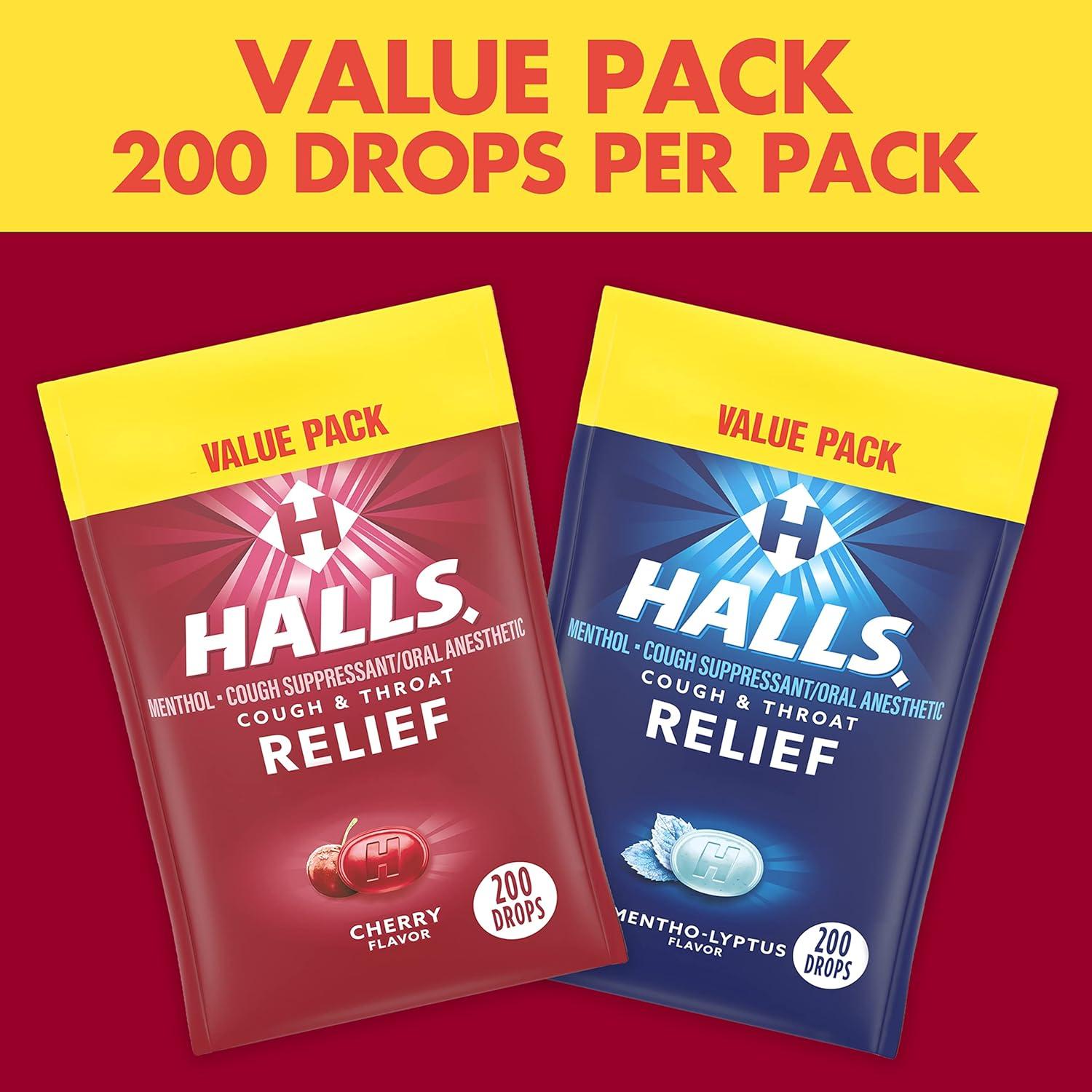 Halls Cough Suppressant/Oral Anesthetic Cough Drops - Cherry (200 Count, 2  Pack)