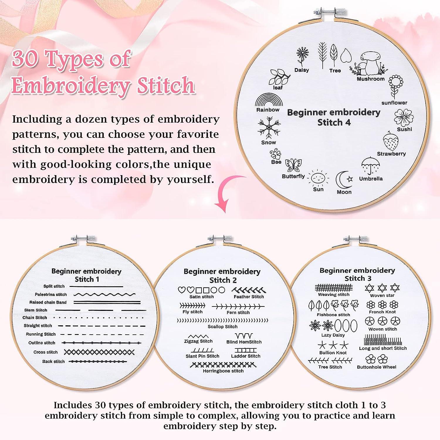 Beginners Embroidery Stitch Practice Kit Bamboo Embroidery Hoop Seam Ripper  Set for Craft Lover Hand Stitch Embroidery Sets