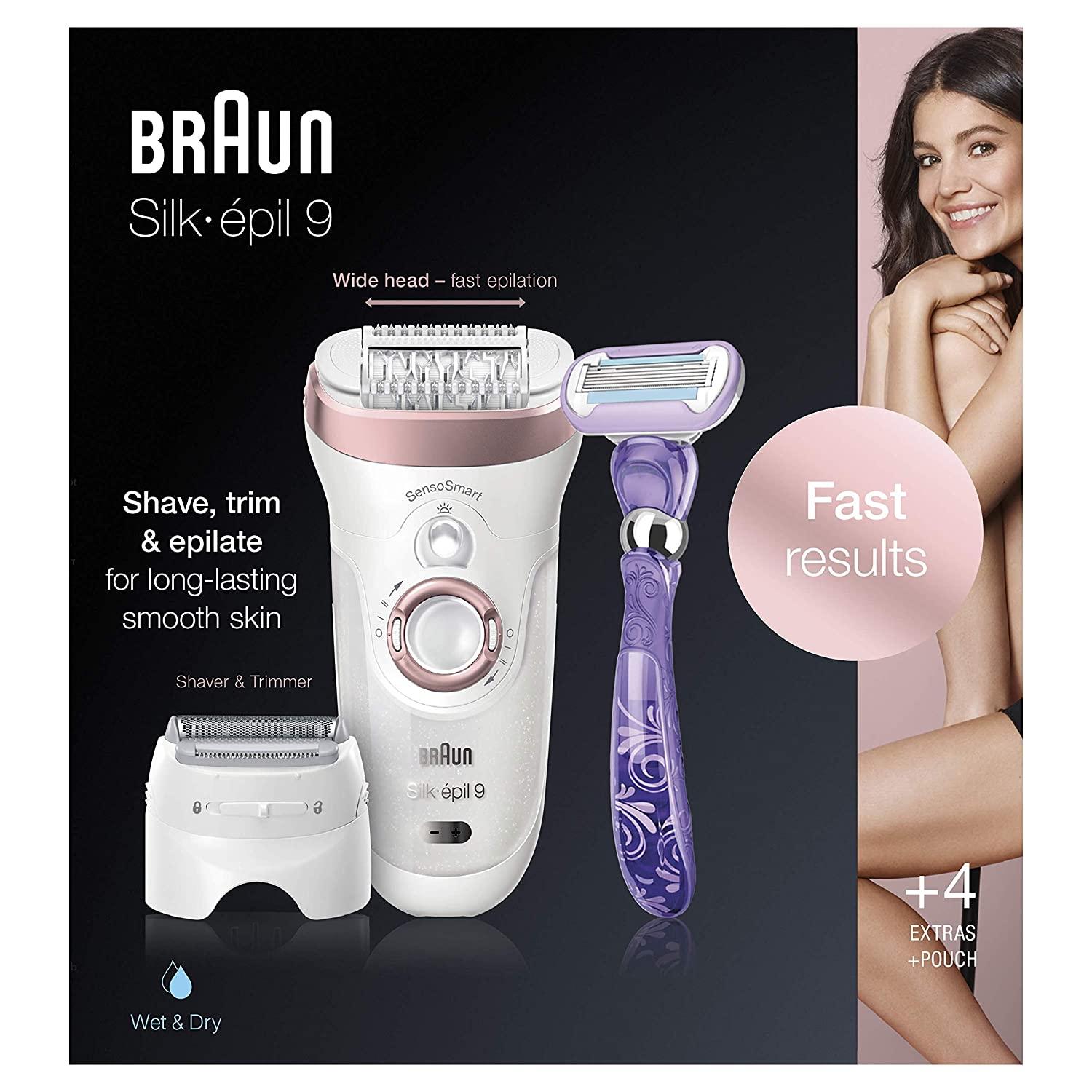 Braun Epilator Silk-épil 9 9-870, Facial Hair Removal for Women, Hair  Removal Device, Wet & Dry, Women Shaver & Trimmer, Cordless, Rechargeable,  with