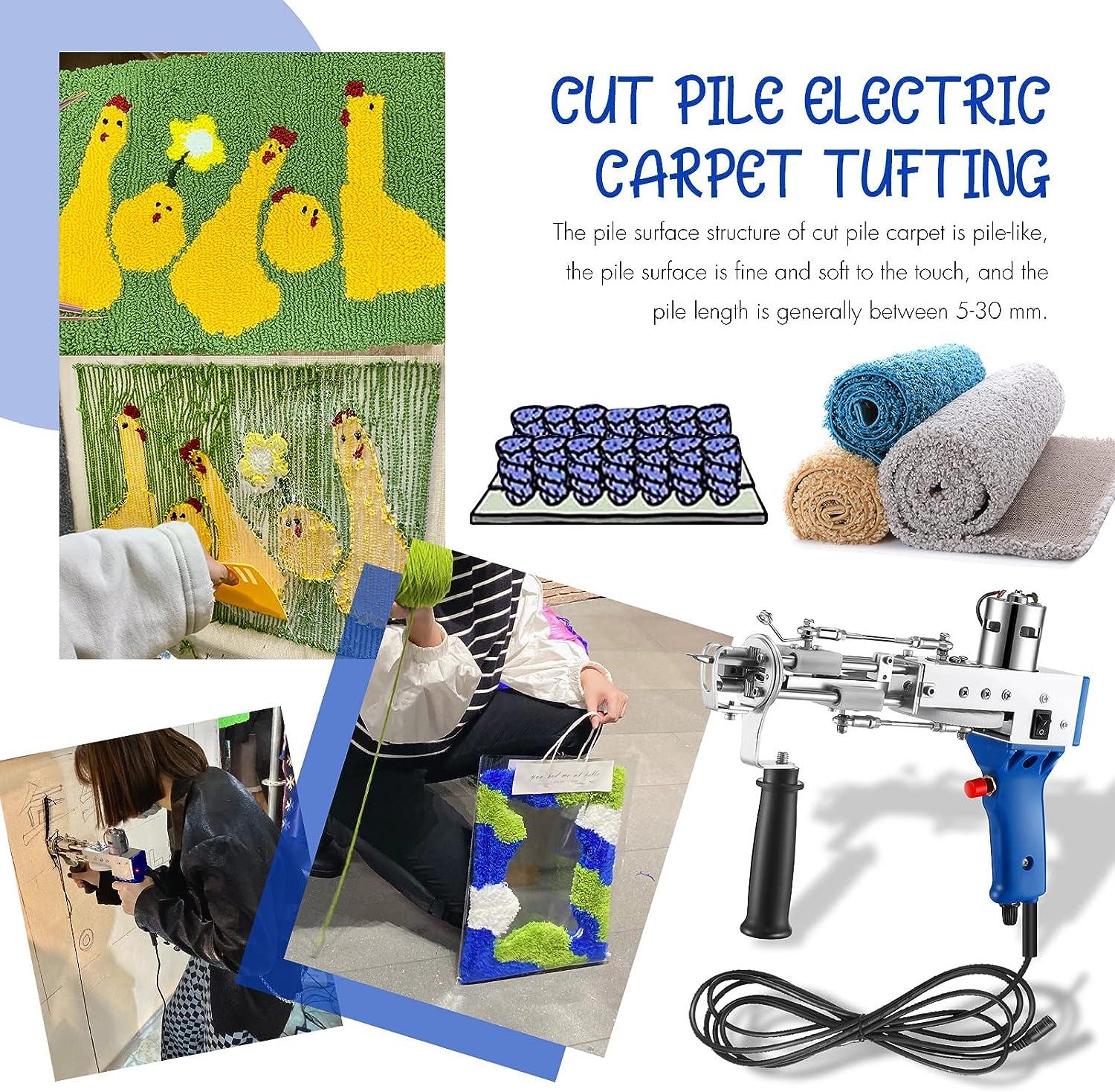 Cut Pile Rug Tufting Gun Loop Tufting Gun 100V-240V Rug Gun Electric Carpet  Weaving Flocking Machine Hand Held Punch Tools Embroidery Machine (Blue)