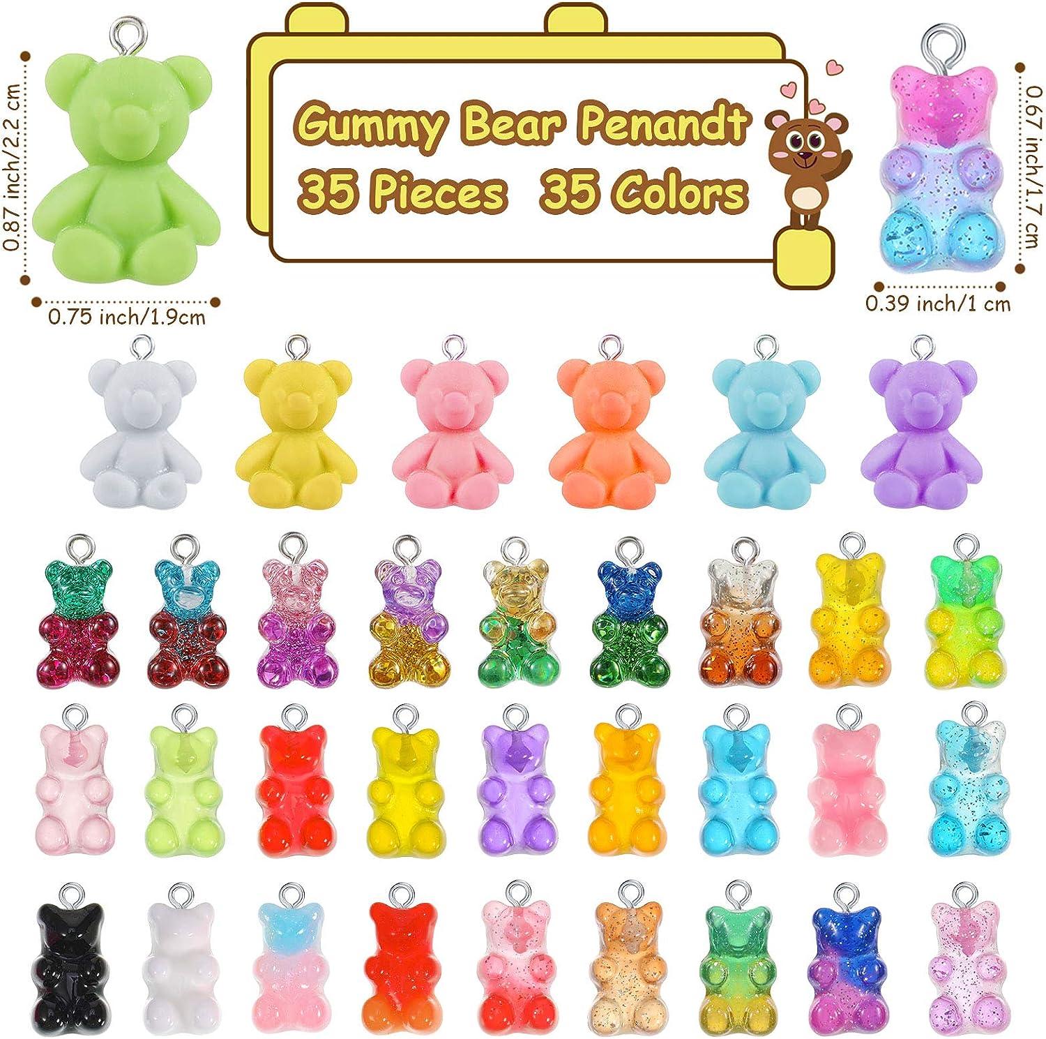 DANUDON 40pcs Gummy Bear Charms, 8 Colors DIY 3D Resin Gummy Bear Beads Charms Glitter Gradient Candy Cartoon Bear Keychain Pendant for DIY Jewelry