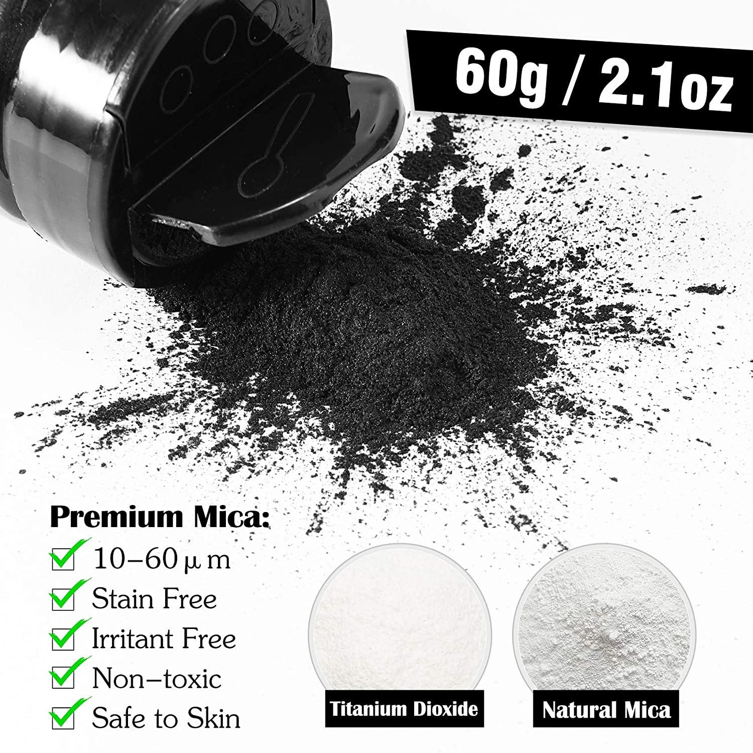 Black Mica Powder - 2.1 Ounces/ 60 Grams - Natural Epoxy Resin Dye Mica  Powder for Makeup, Epoxy Resin Art, Acrylic Paint, Fine Arts,Soap Making,  Acrylic Nail 60g Black