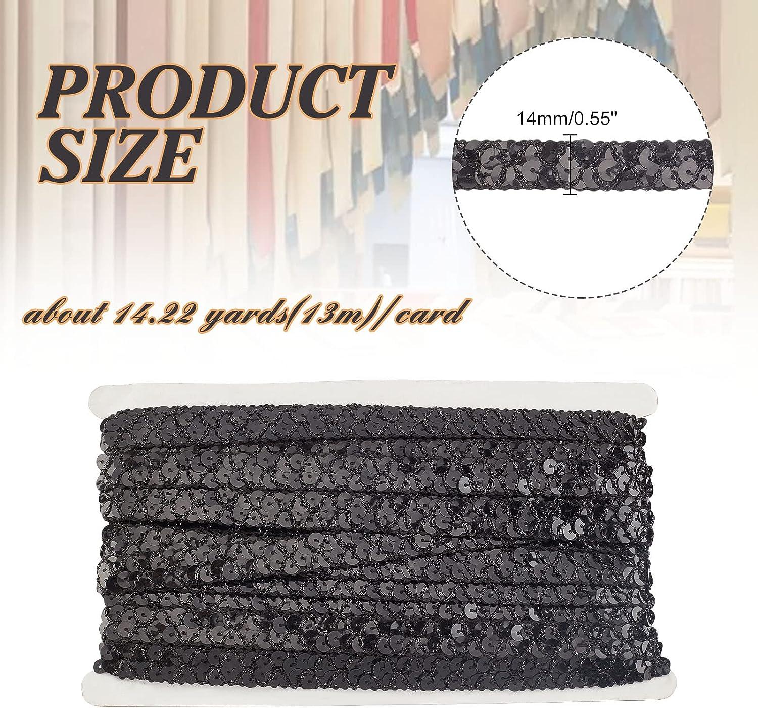14 Yard Sequin Roll Metallic No Stretch Sequin Trim 2-Row Fabric Paillette  Ribbon Trim Black Lace Trim for Dress Embellish and Headband Sewing - Black