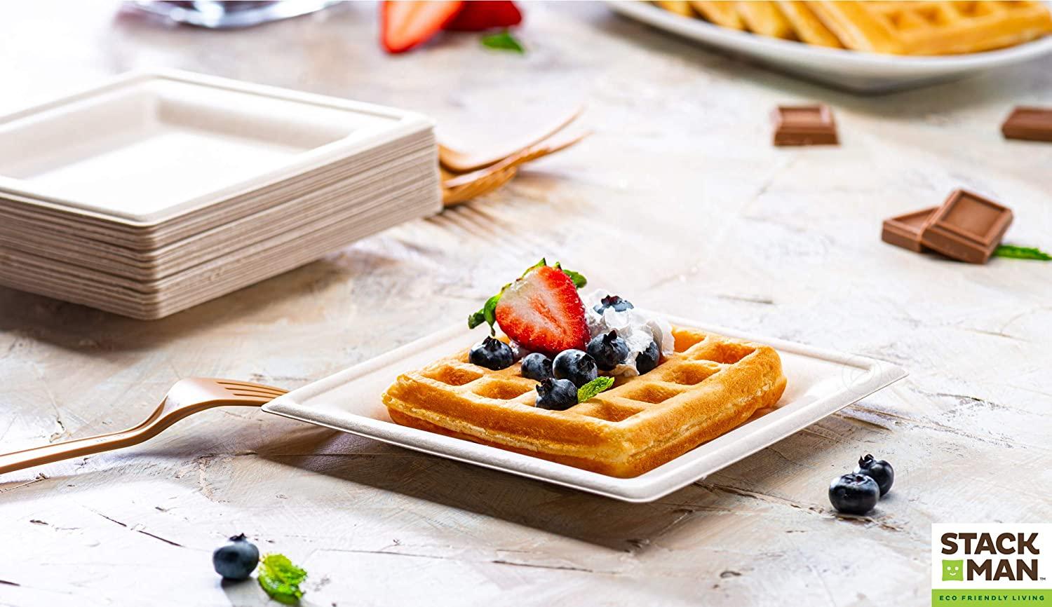 100% Compostable Plates, Disposable Paper Plates 50-Count - Heavy Duty, Biodegradable Plates Made of Bagasse - Eco Friendly and Sustainable (Natural