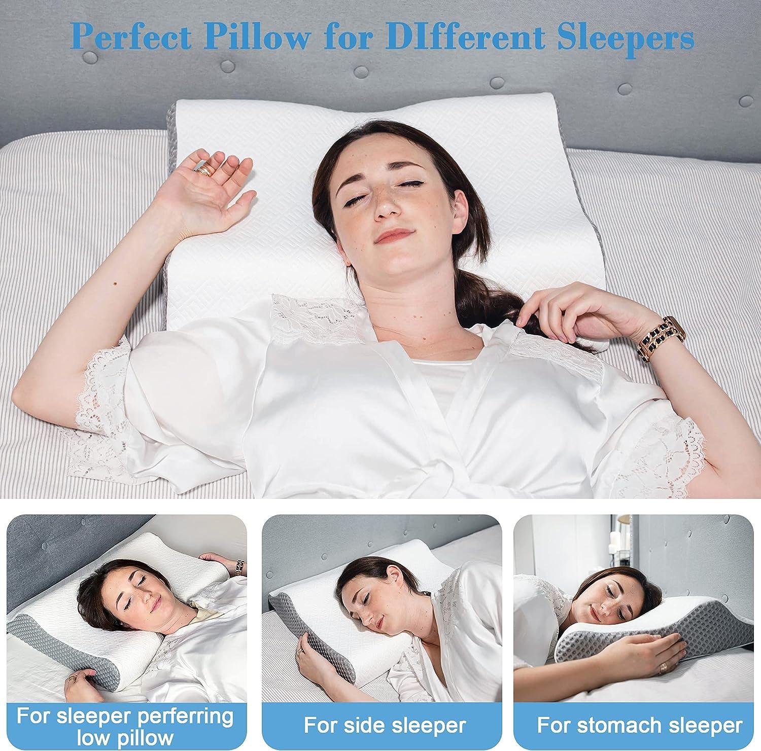 Entil Cervical Memory Foam Pillow, for Side Back Stomach Sleeper, White  Washable Cover