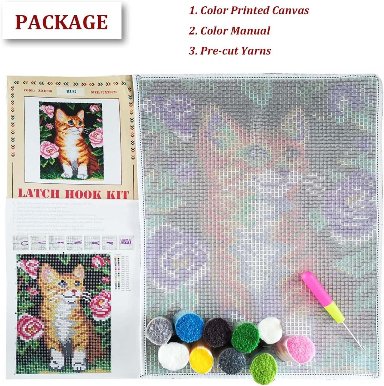 Latch Hook Rug Kits For Adults With Printed Cartoon Cat Canvas Diy
