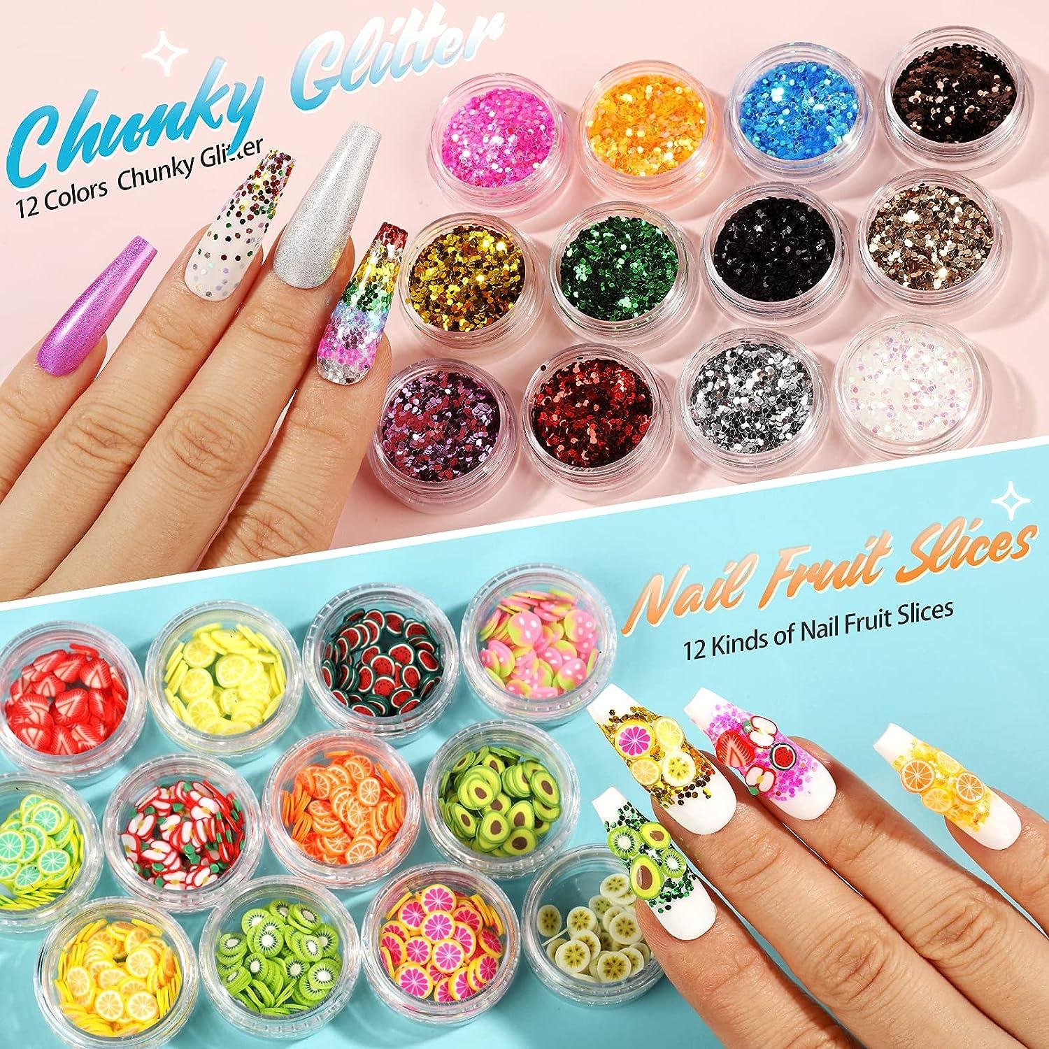Nail Art Designs for Nails, Nail Foil Sticker, Nails Gems and Rhinestones,  Nail Art Fruit Slices , Chunky Glitter, Nail Sequins Laser Star,  Holographic Sparky Mixed Heart,Nail Decorations Set B