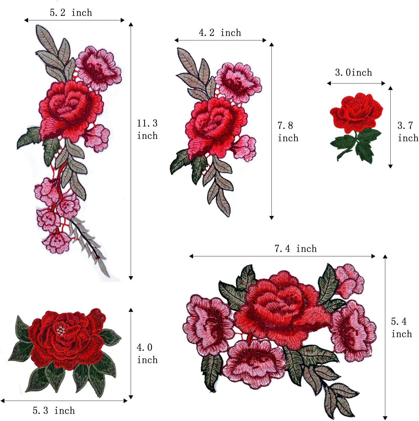 Pair of Rose Flower Patches Iron Sew On Flowers Embroidered Roses Patc