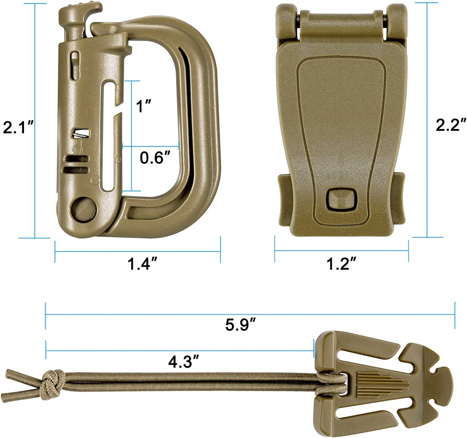 BOOSTEADY Kit of 30 Attachments for Molle Bag Tactical Backpack Vest Belt,D-Ring  Grimloc Locking Gear Clip, Web Dominator Elastic Strings, Strap Management  Tool Buckle Pack of 30 Coyote Tan