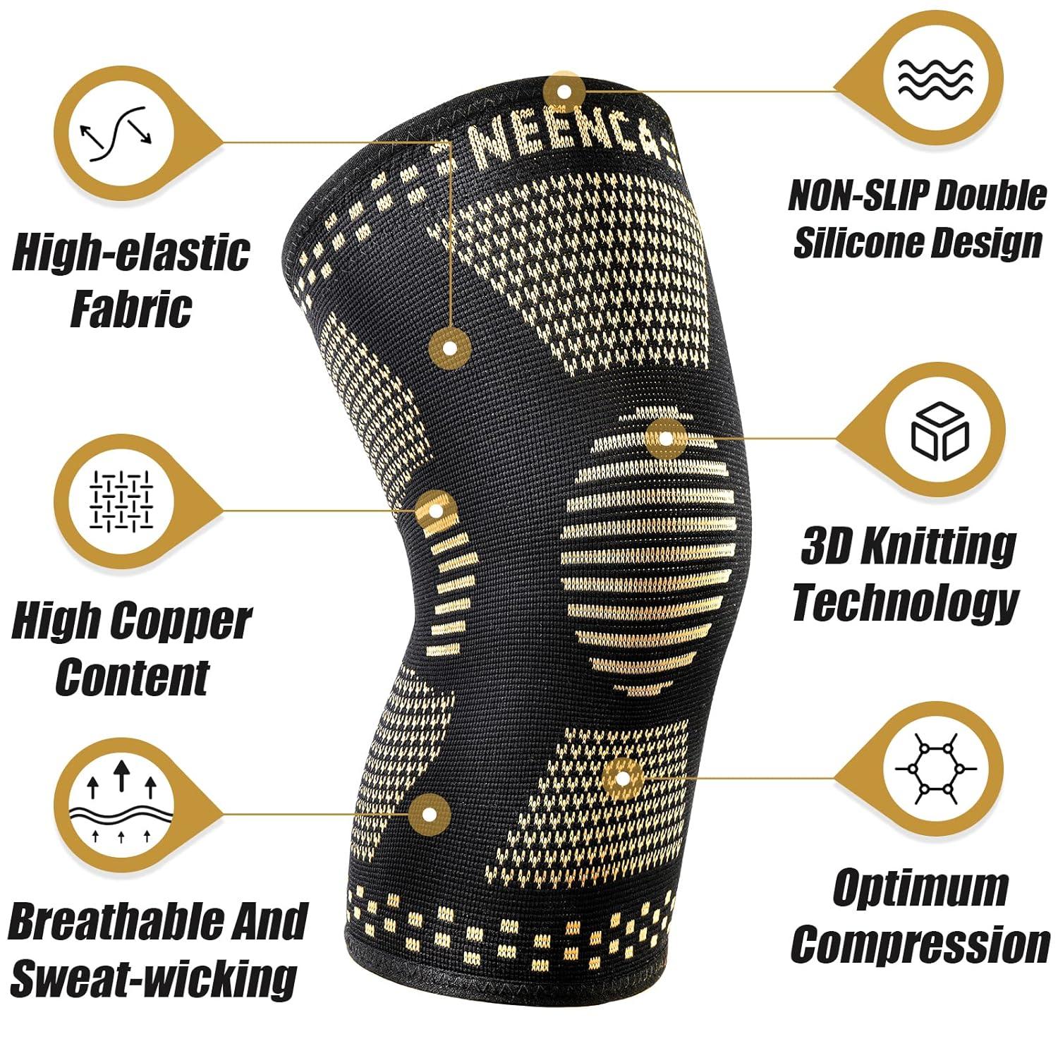 NEENCA Copper Knee Support Brace(Pair) Professional Knee Sleeves with Copper  Ions Infused Fiber Technology Premium Compression Support for Knee Pain  Sports Arthritis ACL Joint Pain Relief S Copper