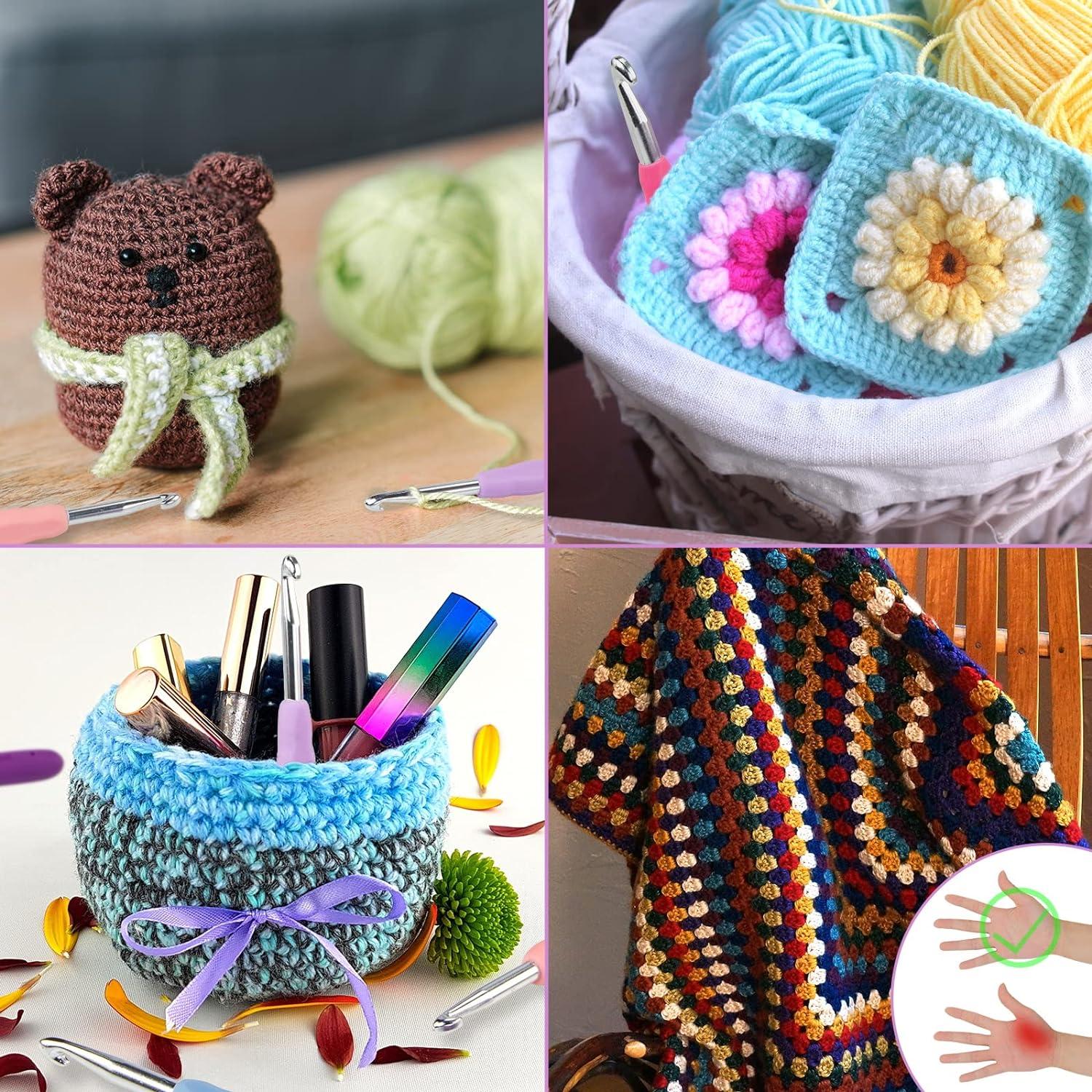 New Crochet Needle Hook Set 14 Pcs Ergonomic Soft Grip Handle Large-Eye  Blunt Knitting Hooks Needles Kit with Case for Mom Gift