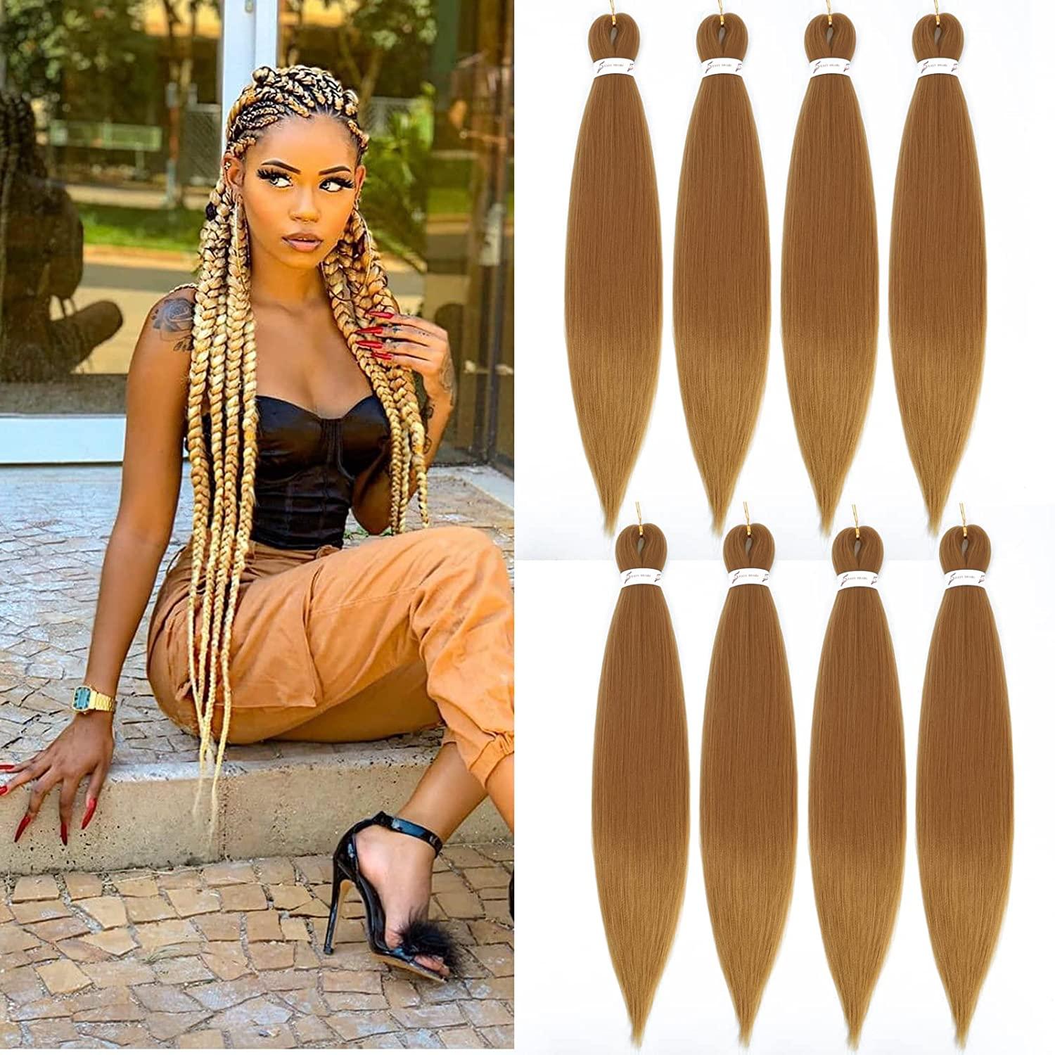 Pre Stretched Honey Blonde 26inch Professional Itch Free Hot Water Setting  Synthetic Fiber Crochet Braiding Hair Extension for Twist Braids(27# 26  8packs) 26 Inch 27#