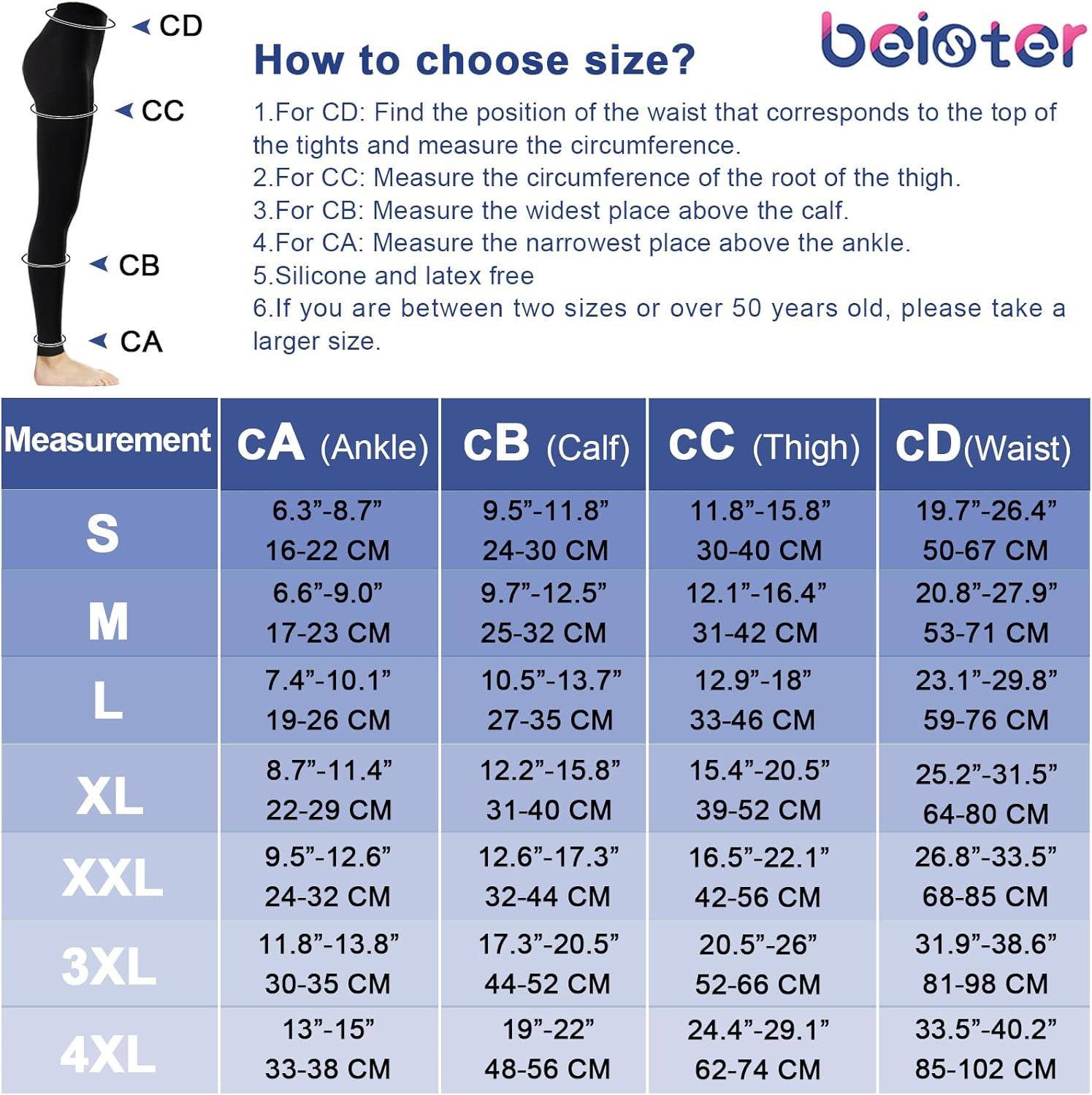 beister Medical Compression Pantyhose for Women & Men 20-30mmHg Graduated  Support Tights Opaque Footless Waist High Compression Stockings for  Varicose Veins Edema Flight Black S