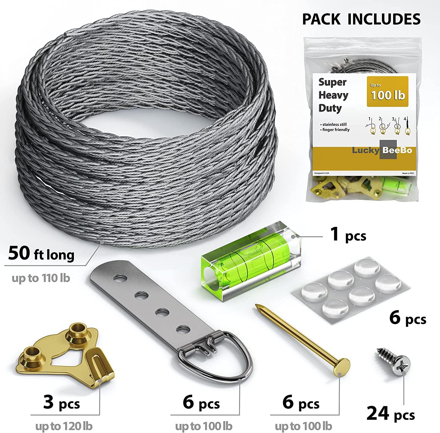 Picture Hanging Wire Kit, 4pcs 1m Double Ring Hanging Wire, Load 66 lbs - Silver