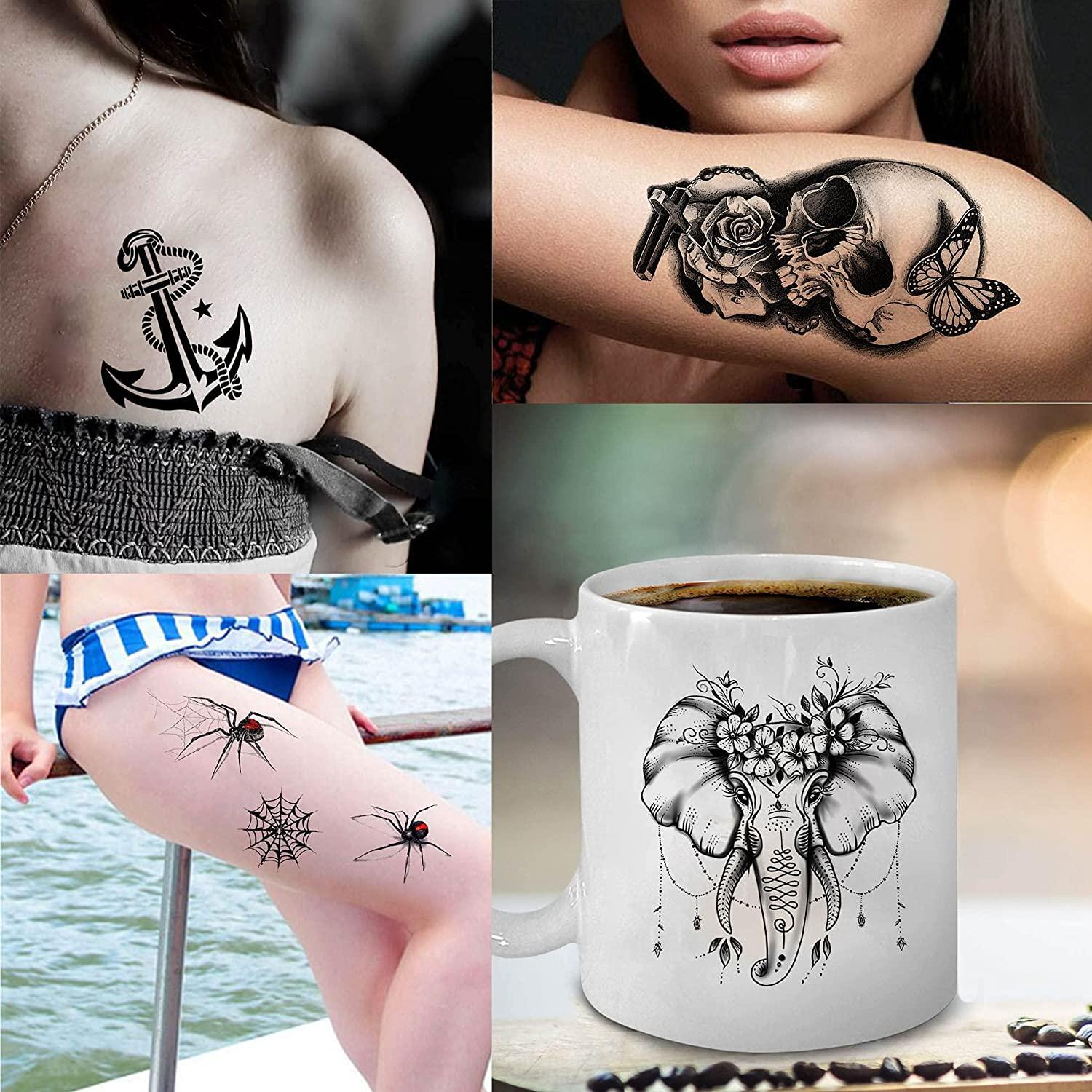 VANTATY 66 Sheets 3D Small Black Temporary Tattoos For Women Men Waterproof  Fake Tattoo Stickers For Face Neck Arm Children Tattoo Temporary Flower  Birds Star Realistic Tatoo Kits For Boy Girls Adults -
