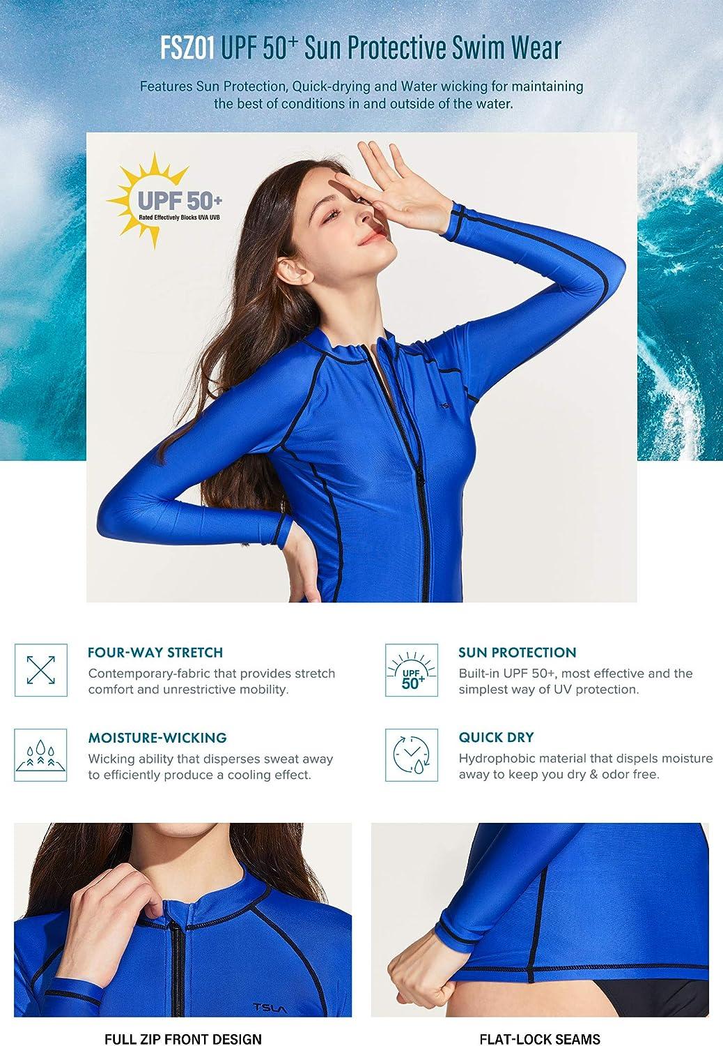 TSLA Women's Cropped Zip-Up Rash Guard Swimsuit, UPF 50+ Sun Protection  Long Sleeve Tops, 4-Way Stretch Swim Shirts, Crop Charcoal, X-Large at   Women's Clothing store