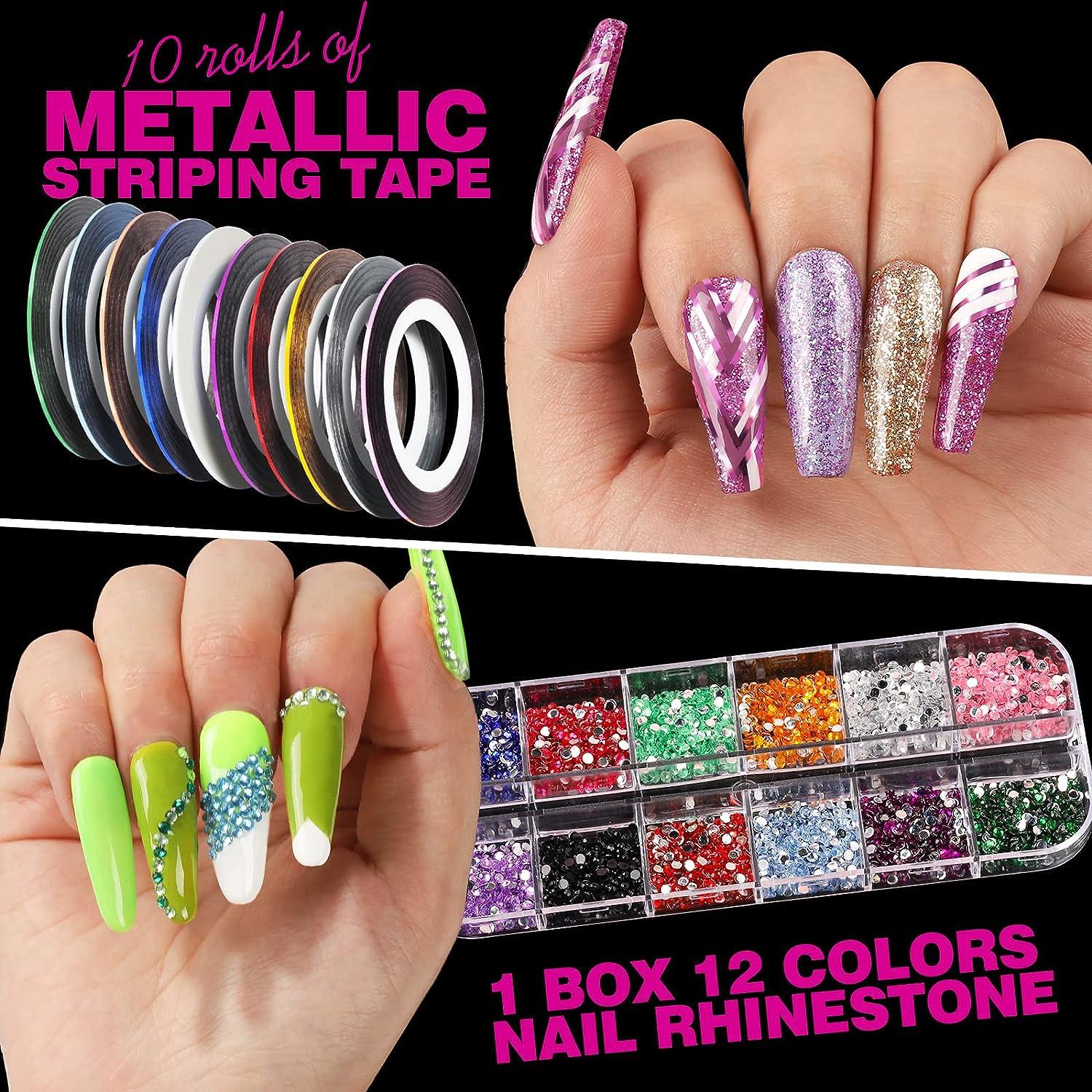 Nail Art Kit for Beginners, Nail Art Supplies With Nail Art Brushes, Nail Dotting  Tools, Nail Art Stickers, Nail Art Rhinestone, Nail Art Striping  Tapes,combination 1 