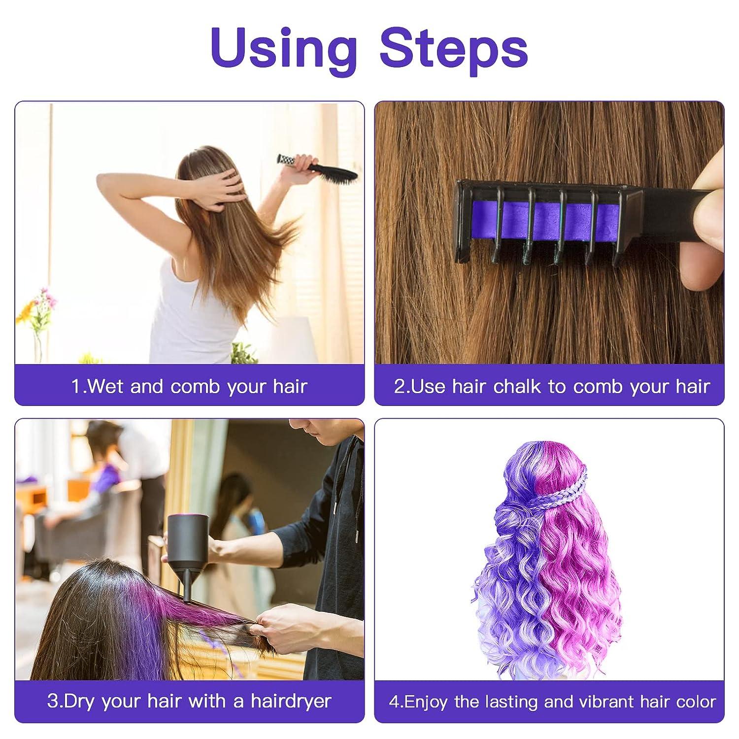 MSDADA New Hair Chalk Comb Temporary DIY Hair Color for girls kids age 4 5  6 7 8 9 10 Washable Hair Chalk for Easter, Birthday Cosplay (Blue, Yellow
