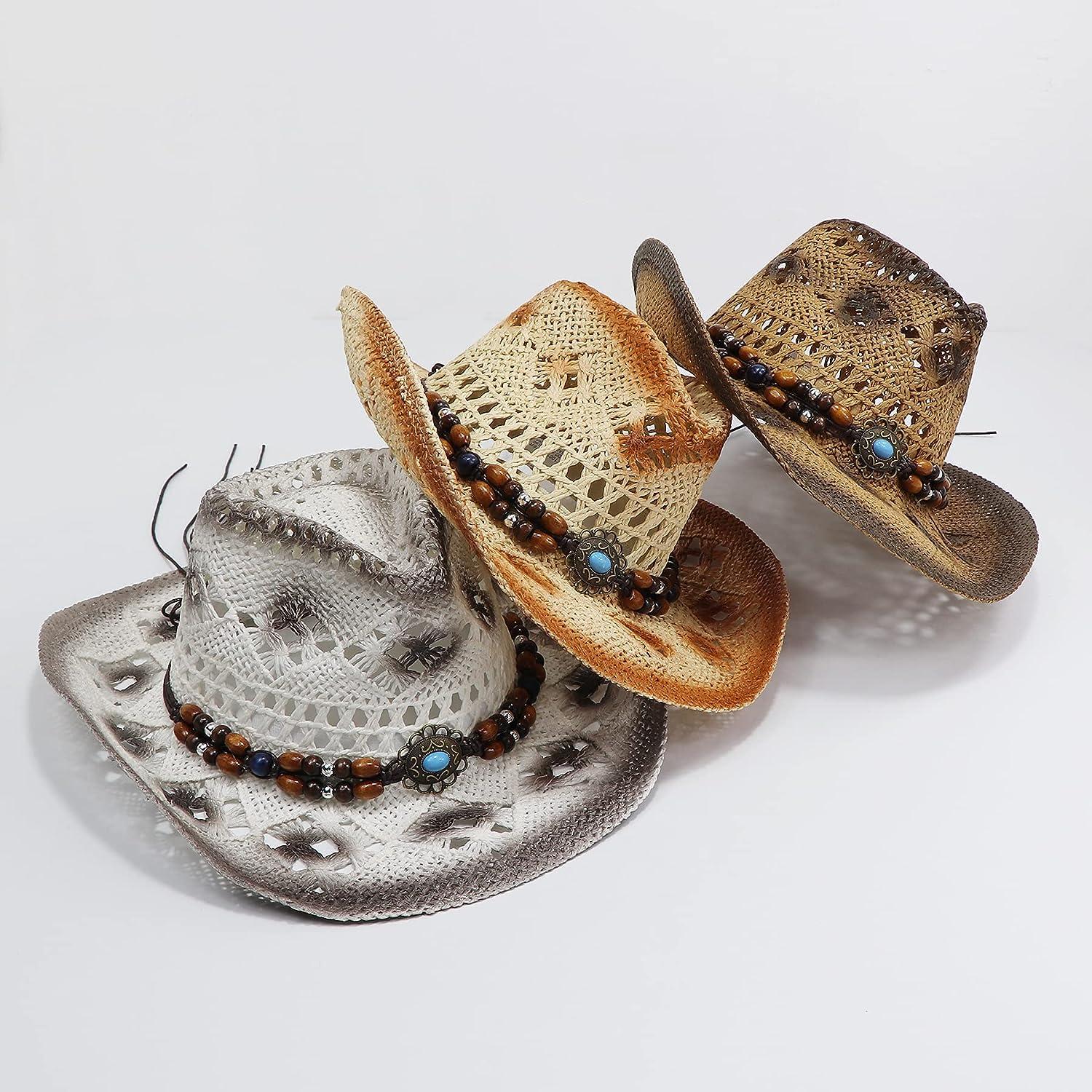 MONOJLY Handmade Fishing Hat Wide Brim Woven Cowboy Hat for Women