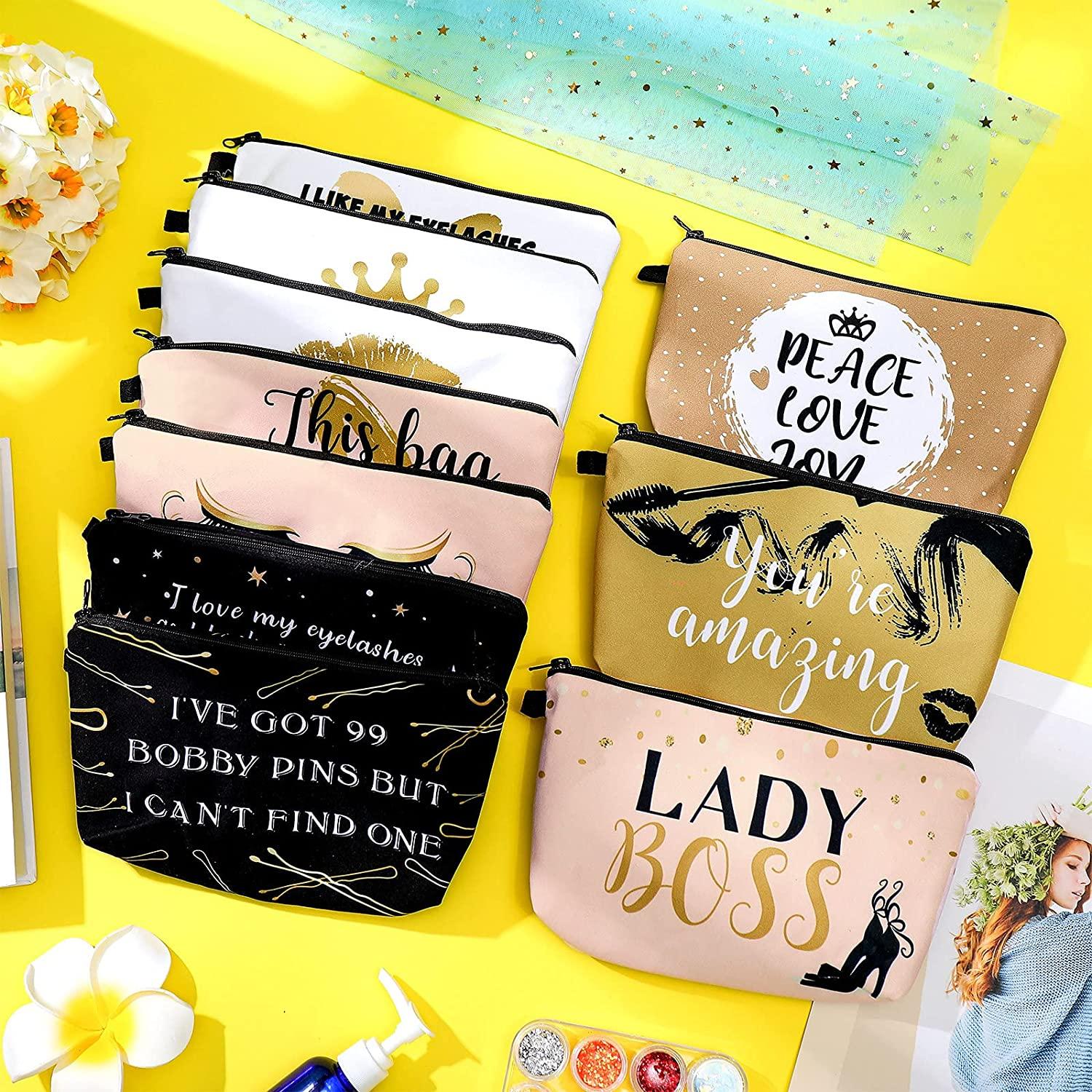Stylish Letter Print Girl Makeup Bag, Lanyard Storage Zippered Bag
