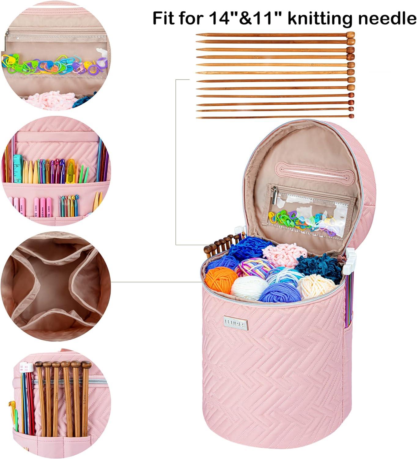  Crochet Tote Bag,Leudes Knitting Bag Fits 15.6 Inch Laptop Yarn  Storage Organizer Large Yarn Holder Hook Case for Knitting & Crochet  Supplies (Pink)