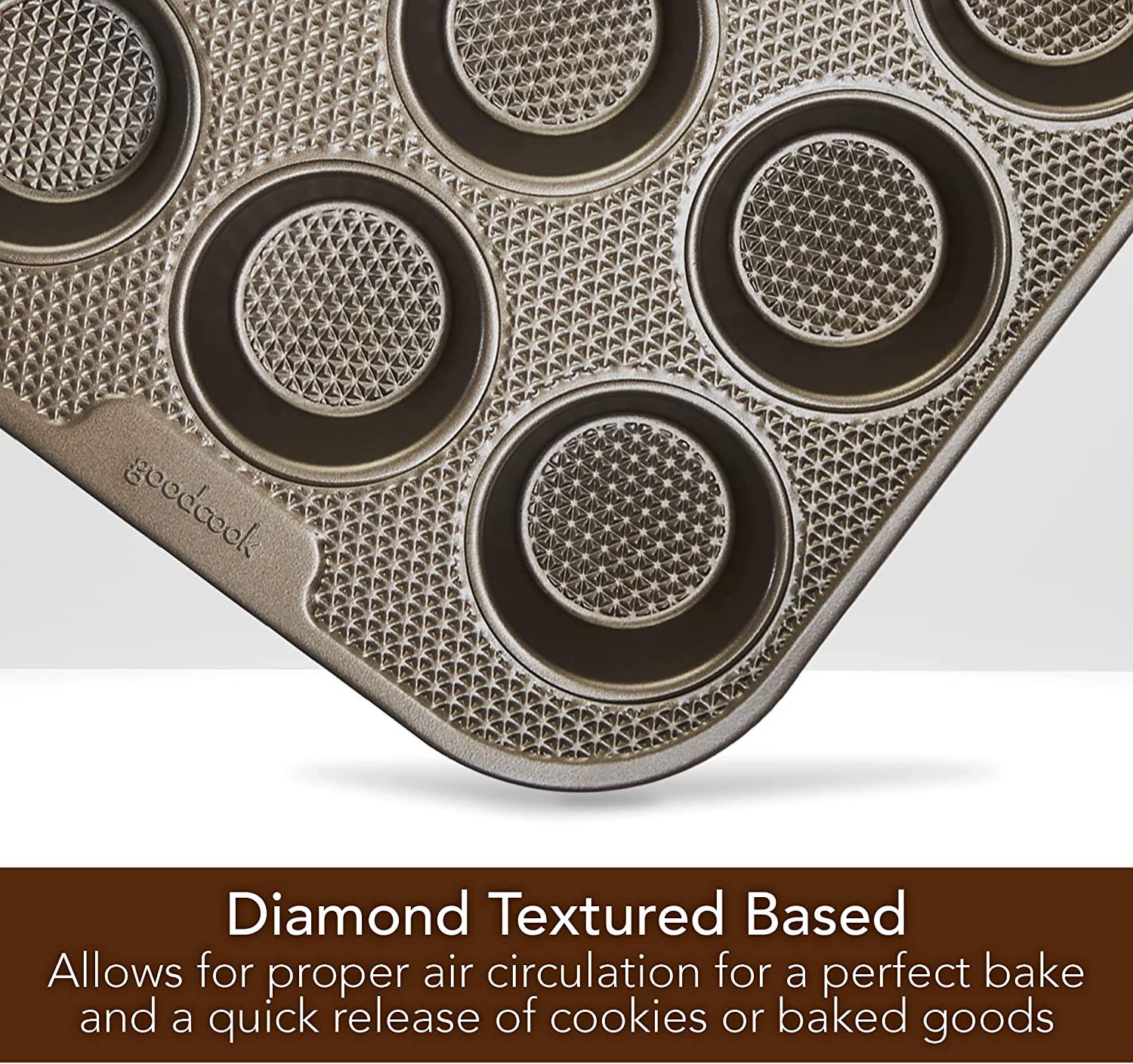 GoodCook Sweet Creations Textured Nonstick 12-Cup Muffin Baking Pan,  Champagne Pewter 24-Cup Muffin Pan