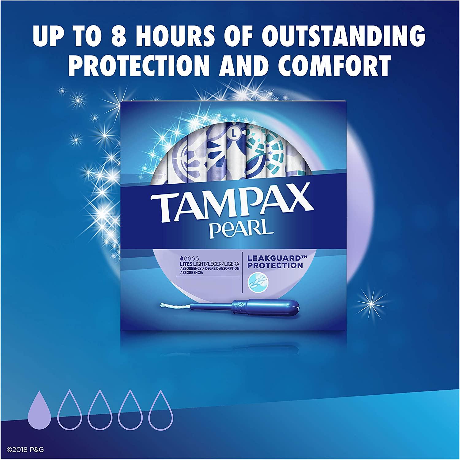 Tampax Pearl Plastic Tampons Light Absorbency Unscented 36 Count (Pack of  2) (72 Total Count) (Packaging May Vary)