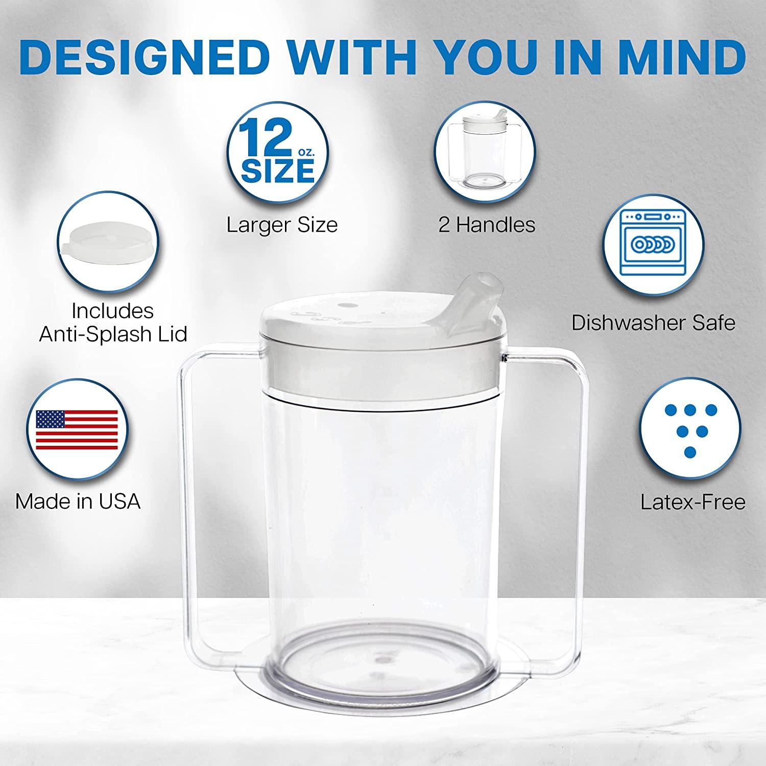 Mondo Medical 3pk 12oz Double Handle Adult Sippy Cups for Elderly and  Disabled