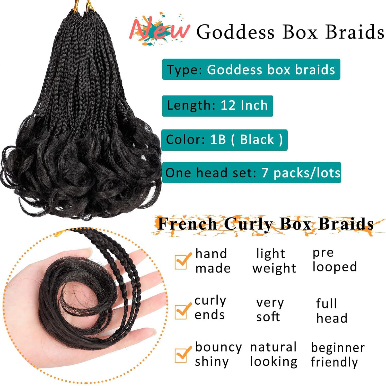 LIYATE French Curl Crochet Braids 12 Inch Crochet Hair for Women Goddess Box  Braids Crochet Hair with Curly Ends Pre Looped French Curl Braiding Hair  Extensions (Black 7 Packs) 12 Inch ( Pack of 7 ) 1B