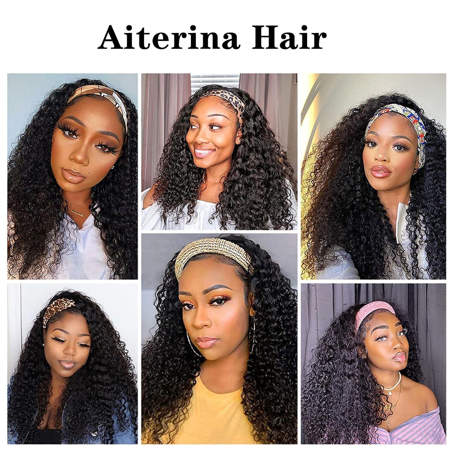 Aiterina Headband Wig Deep Wave 12 Inch Human Hair Headband Wig Curly hair  Glueless Human Hair Wigs Machine Made No Lace deep Curly Headband Wig