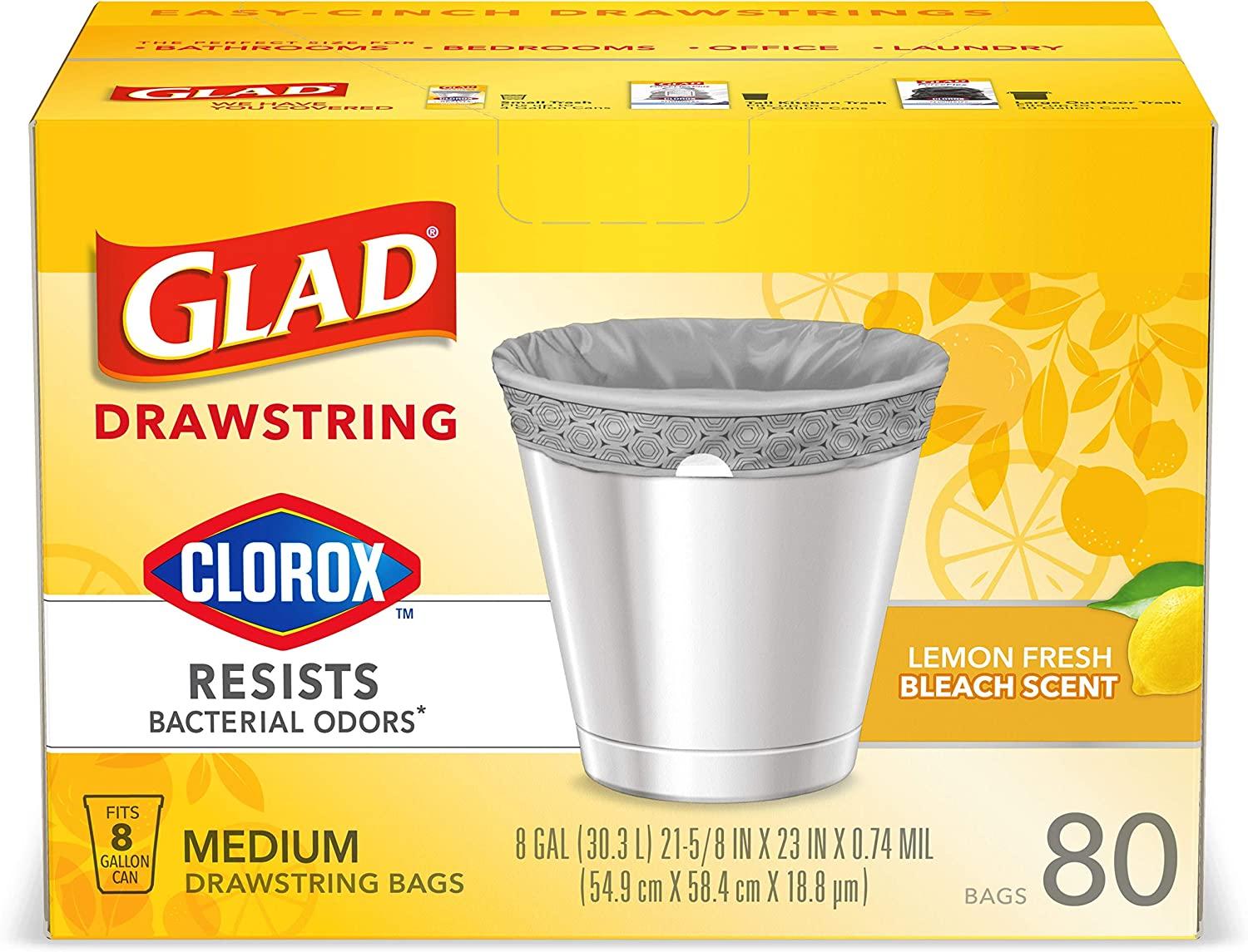 Glad with Clorox® Medium Drawstring Trash Bags Lemon Fresh Bleach Scent