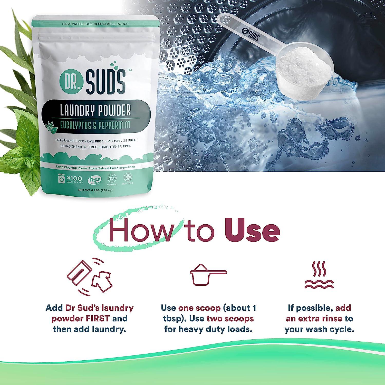 New Dr Suds Natural Laundry Detergent Powder 100+ Loads Eucalyptus &  Peppermint Made with Natural Earth Ingredients