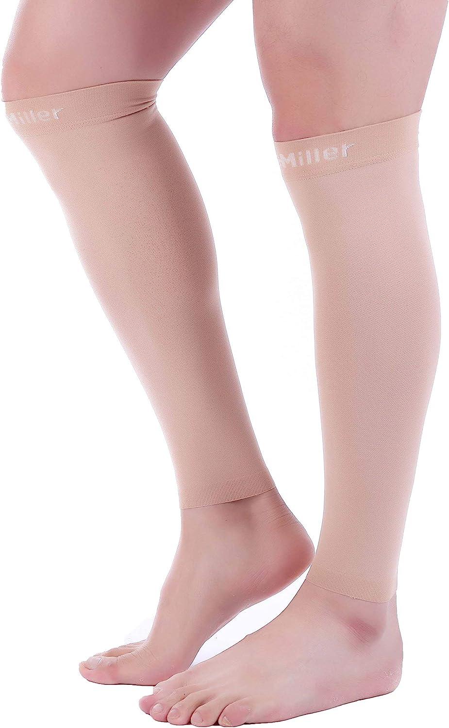 Doc Miller Calf Compression Sleeve Men and Women - 20-30mmHg Shin Splint Compression  Sleeve Recover Varicose Veins, Torn Calf and Pain Relief - 1 Pair Calf  Sleeves Skin Color - Large Size Large Skin