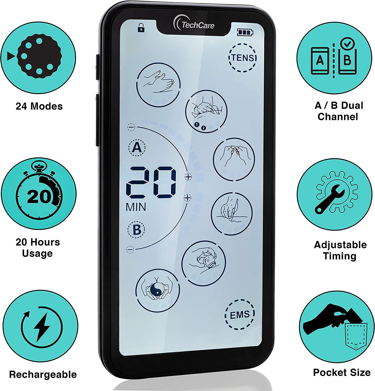 TENS Unit 24 Massage Modes Muscle Stimulator for Back, Neck, Knee Pain,  Electronic TENS Machine for Sciatica Lower Back Pain Relief with 8 Pcs