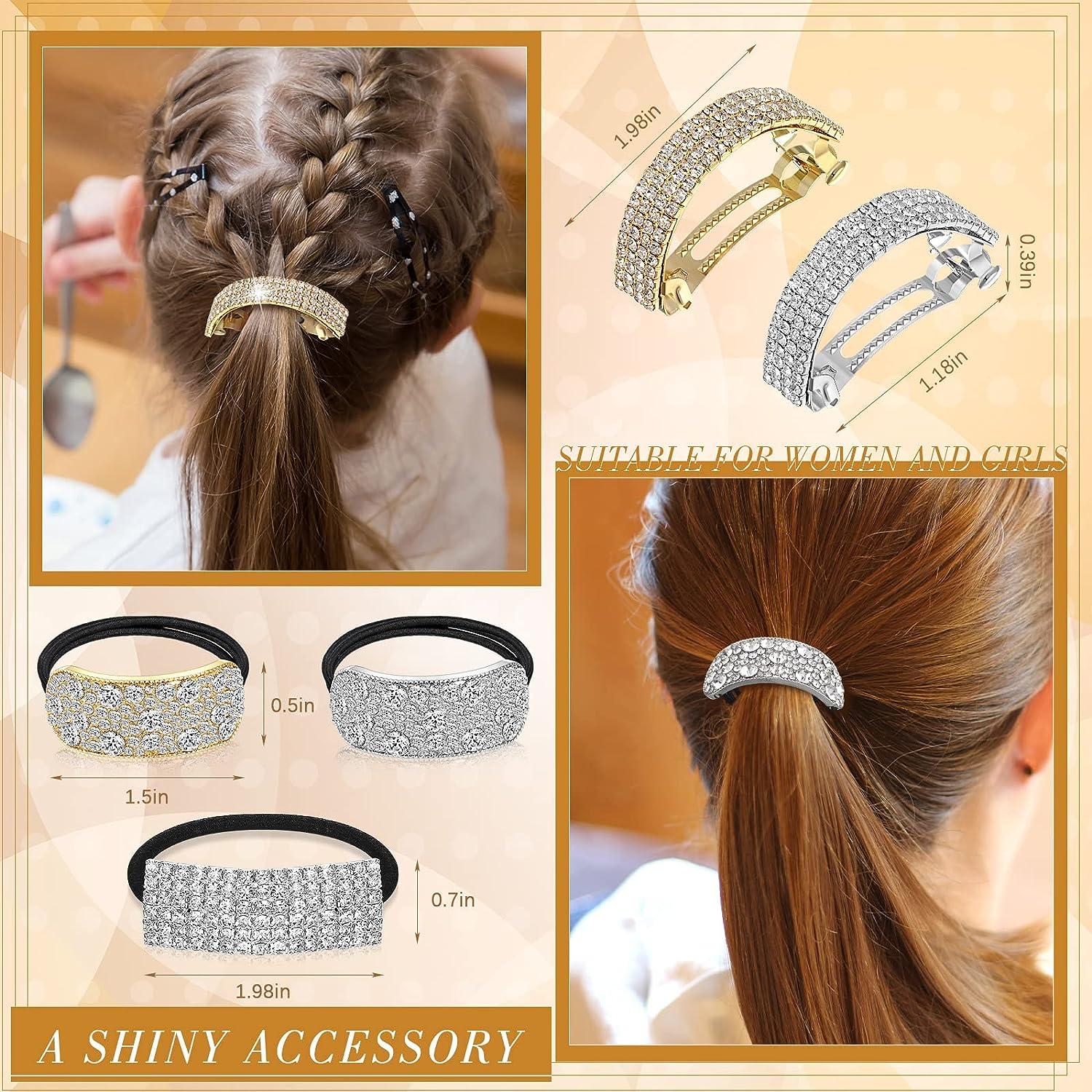 4 Pack Bride Hair Bun Holders Rhinestone Ponytail Holder Glitter