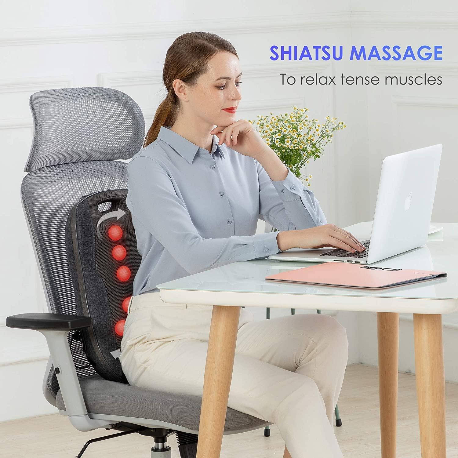 Shiatsu Back Massager with Heat,Comfier Heated Back Massager Pad,Massage Chair  Pad for Chair,Portable Chair Massager for Back,Lumbar,Leg,Carry  Handle,Gifts for Dad/Mom Black