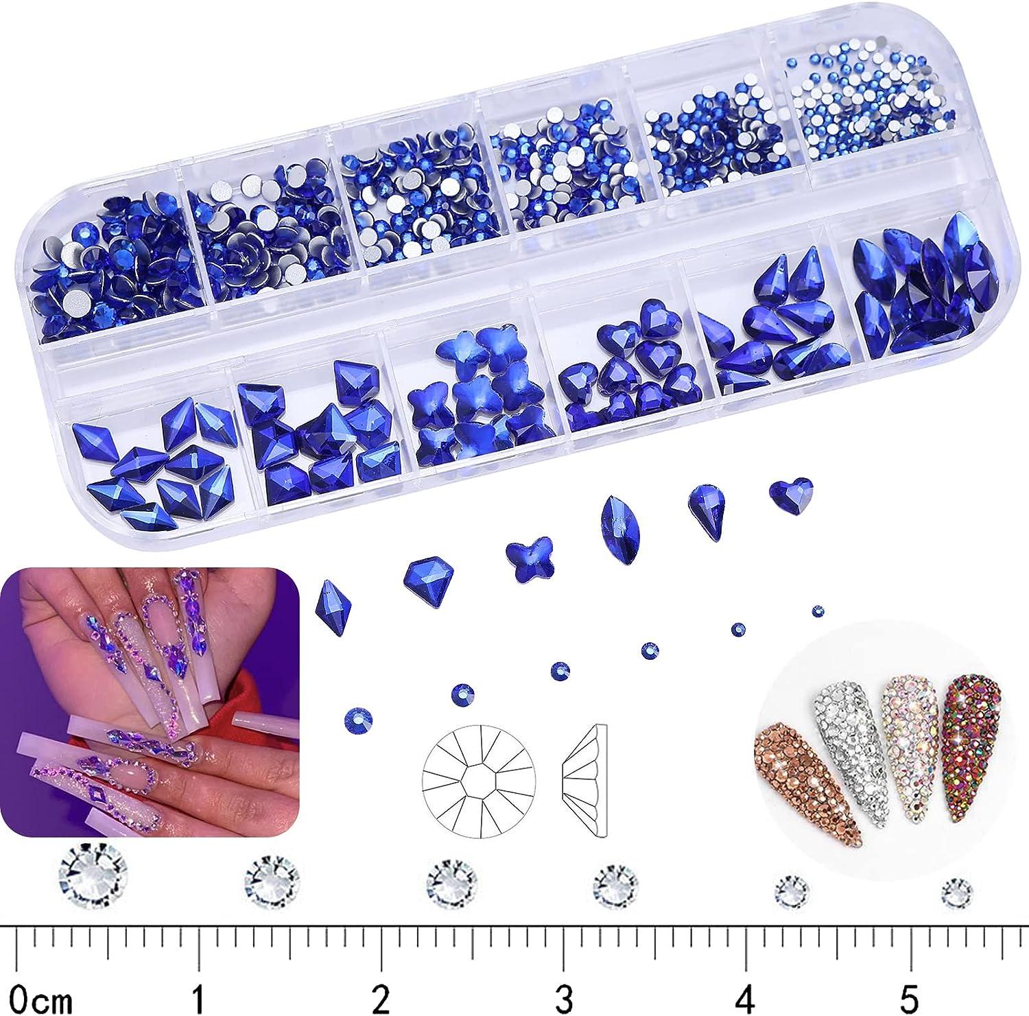 735 Pieces Blue Nail Rhinestones For Acrylic Nails Blue Stones For Nails  Crystals 3d Nail Diamonds Art Decoration Crafts (blue)