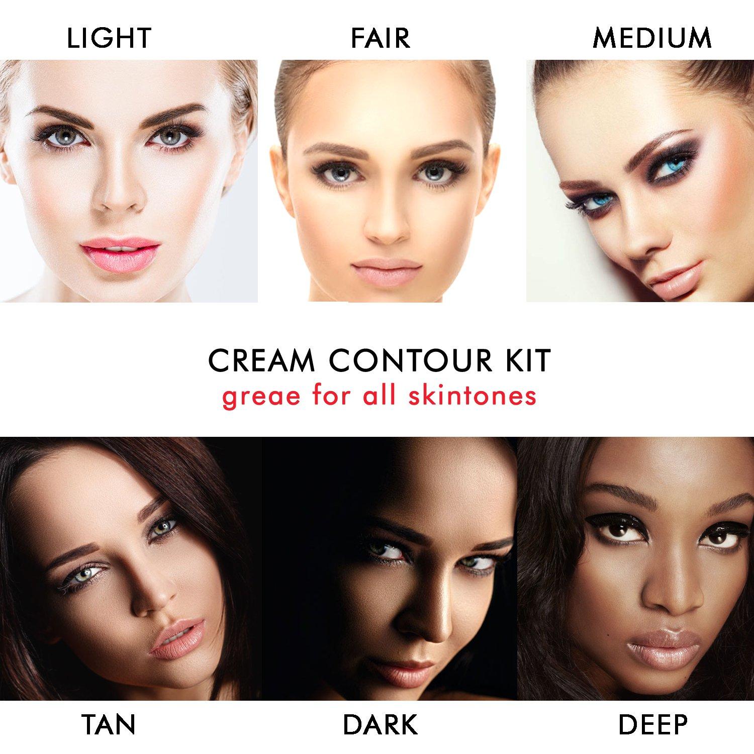  Youngfocus Cosmetics Cream Contour Best 8 Colors and  Highlighting Makeup Kit - Contouring Foundation/Concealer Palette - Vegan &  Cruelty Free - Step-by-Step Instructions Included : Beauty & Personal Care